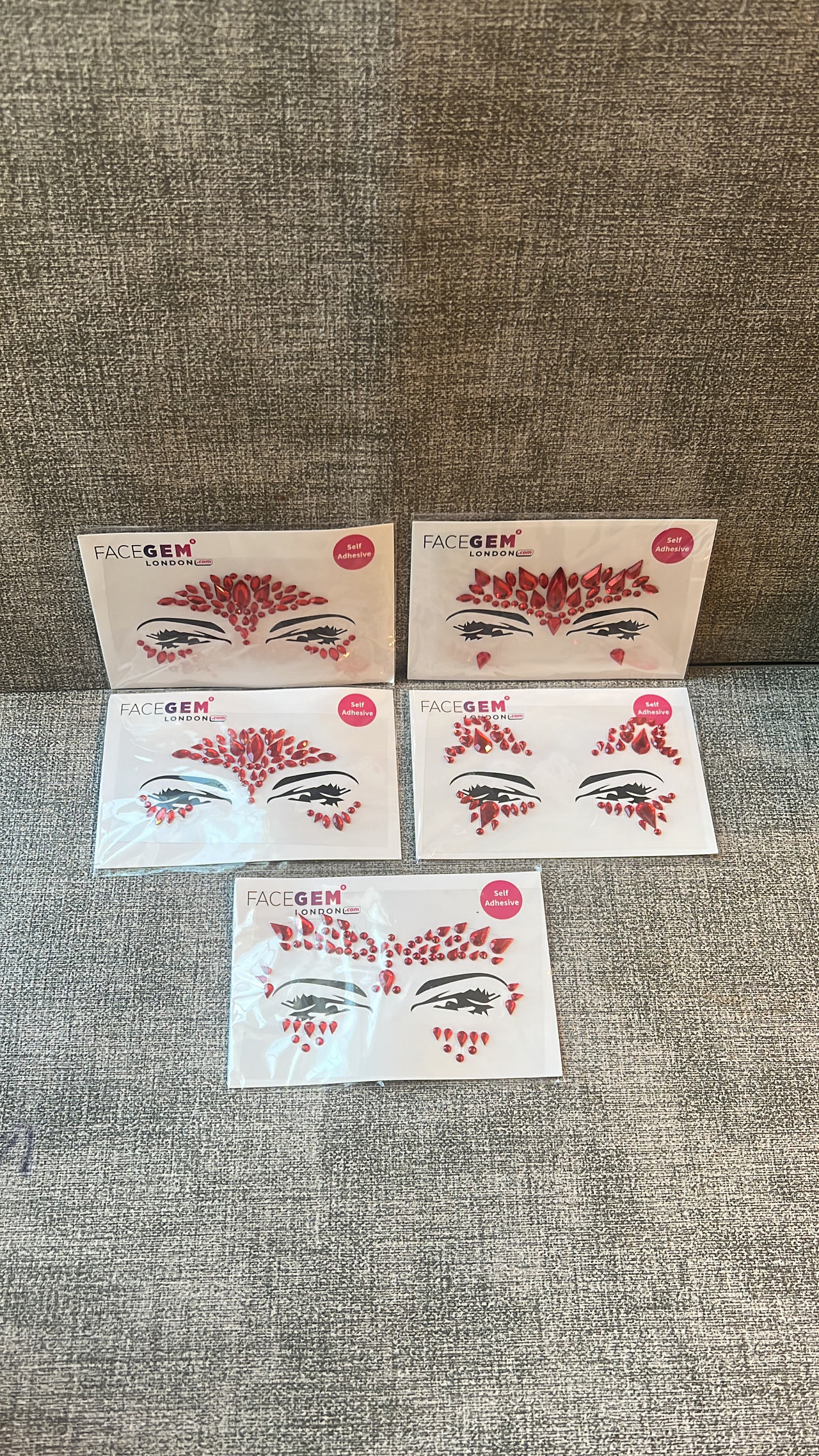 Face Gem London Red Rhinestone Face Stickers - 5 Pack