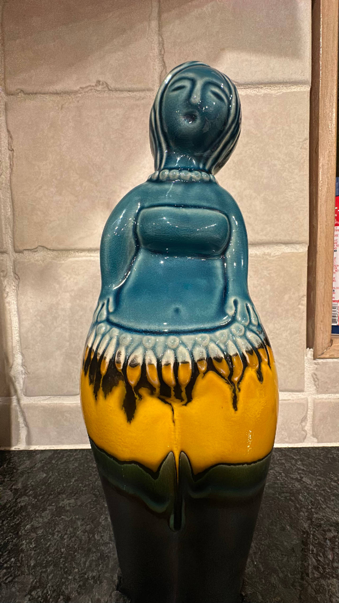 Ceramic Modernist Woman Figurine Turquoise & Gold