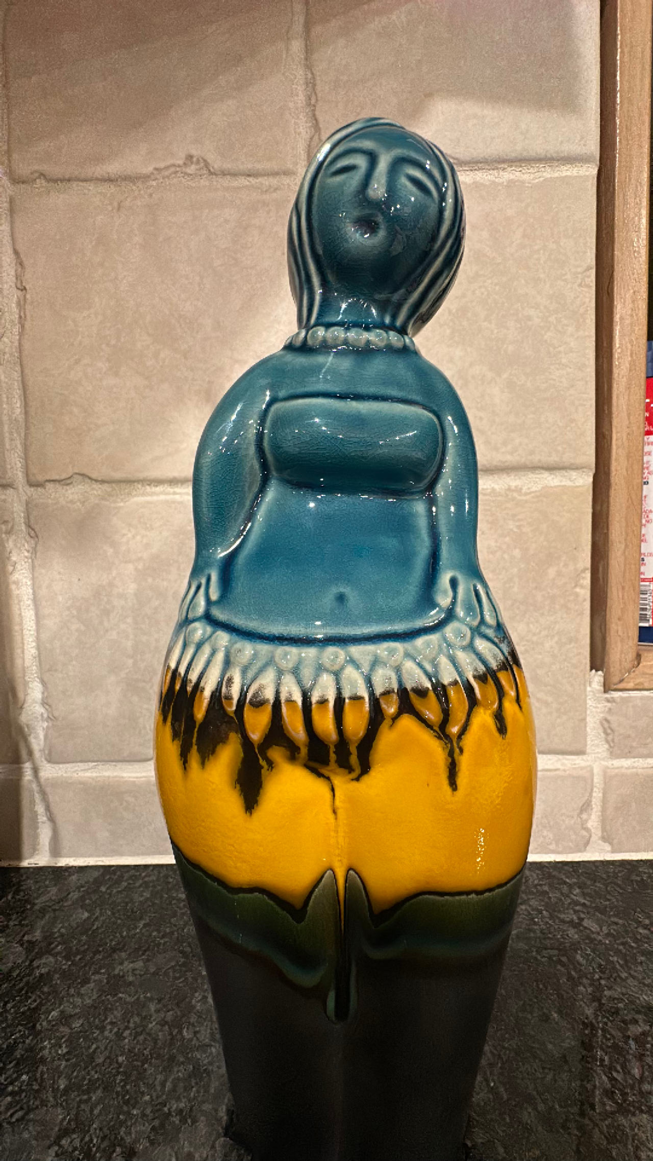 Ceramic Modernist Woman Figurine Turquoise & Gold