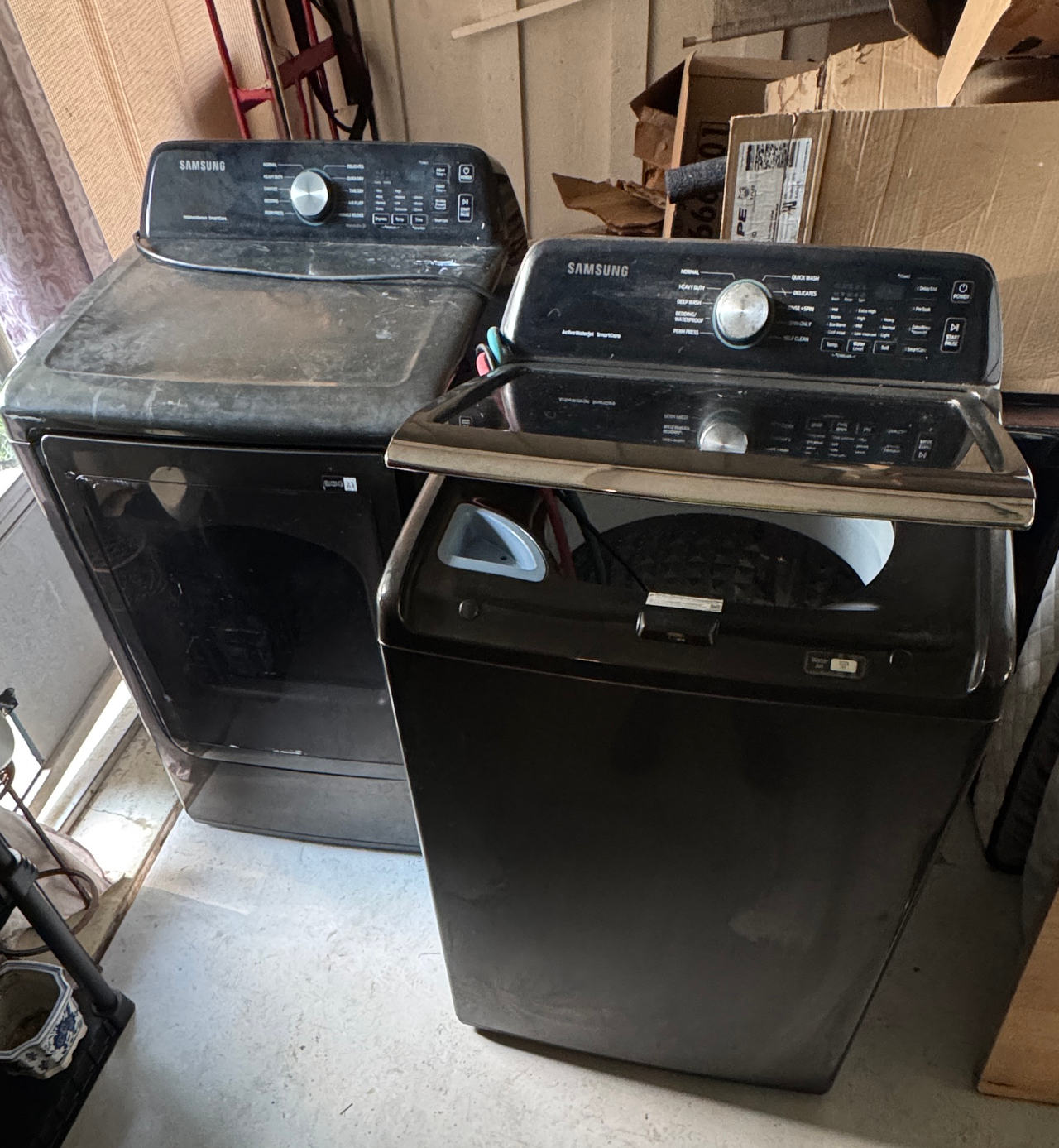 Samsung Black Stainless Top Load Washer and Dryer Set