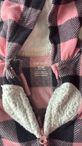 Carter's Baby Girls Pink Buffalo Plaid Fleece Jumpsuit - Image 2