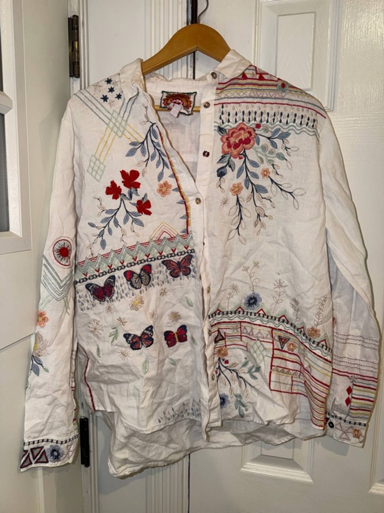 Johnny Was Aravis Paneled Oversized Shirt Medium