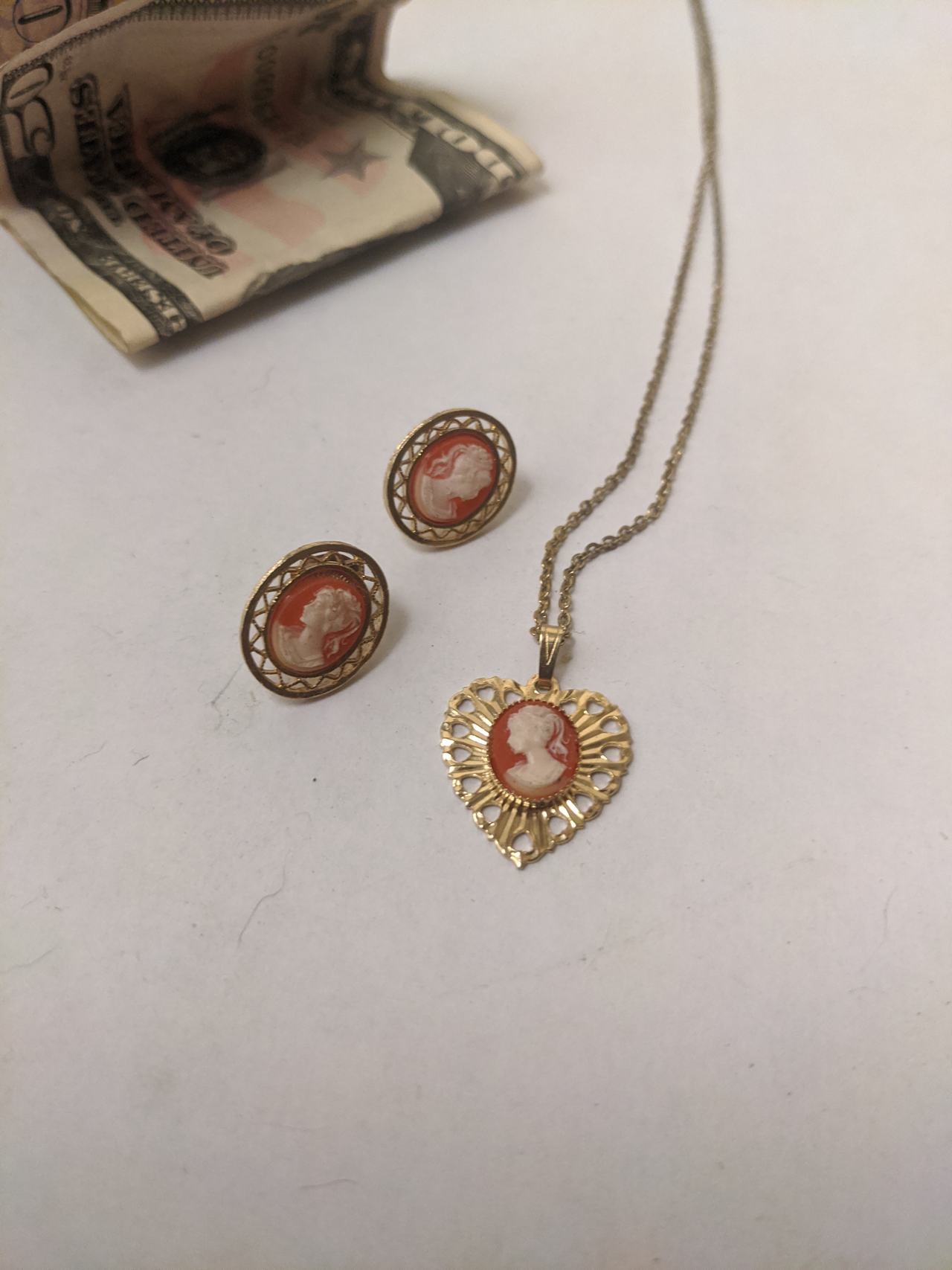Vintage Style Cameo Necklace and Earring Set