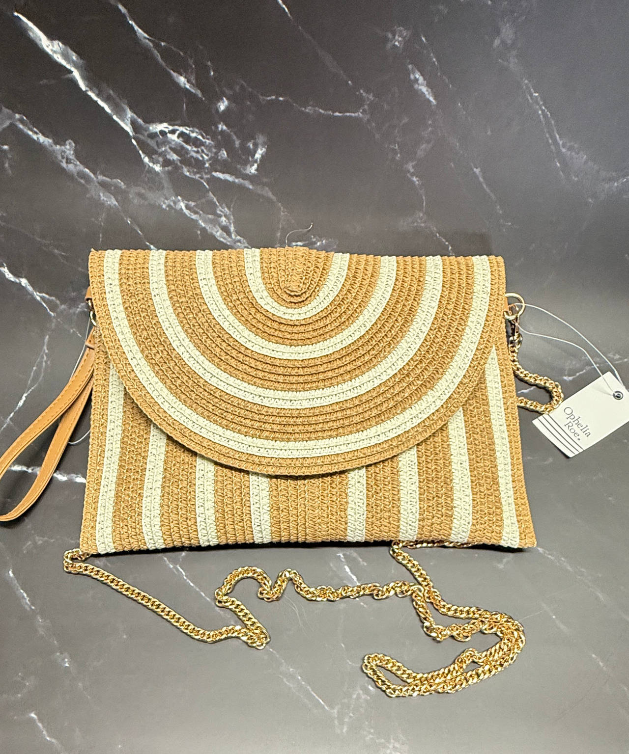 Ophelia Roe Striped Straw Clutch