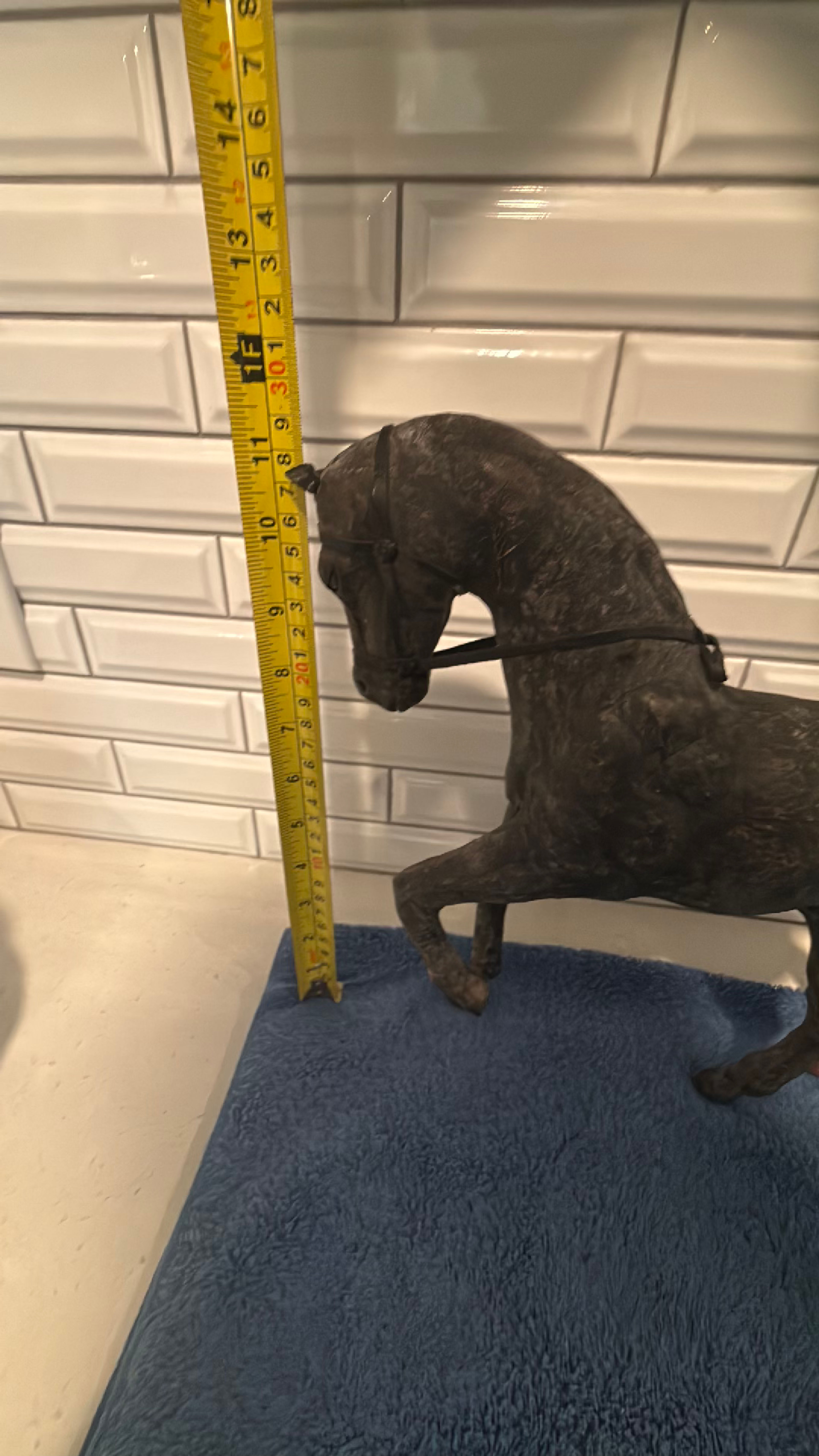 Vintage Hand Crafted Leather Wrapped Horse Sculpture with Saddle - Image 4