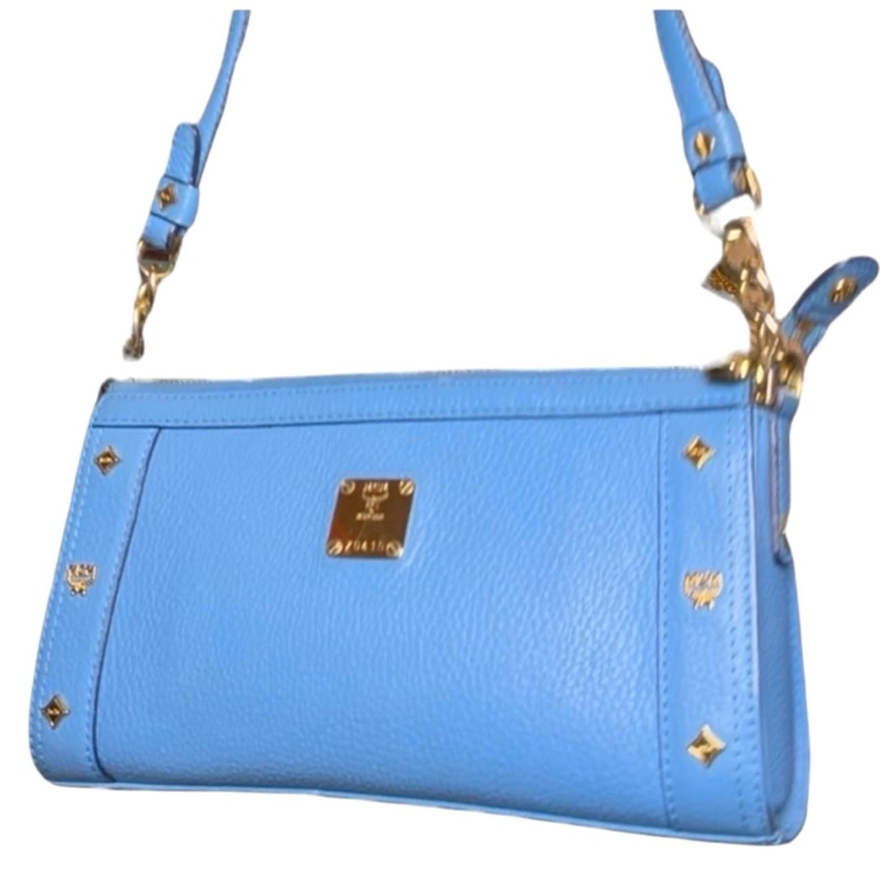 MCM Mini Pouchette Shoulder Bag in Blue Leather