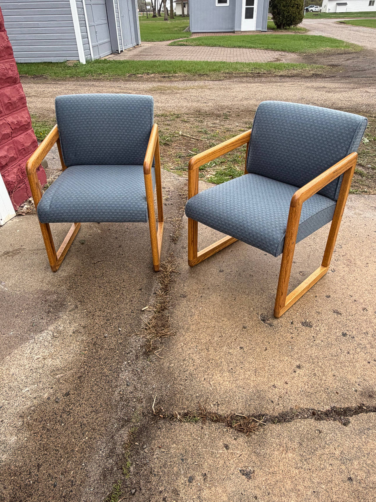 Vintage Oak Sled Base Armchairs (Pair)