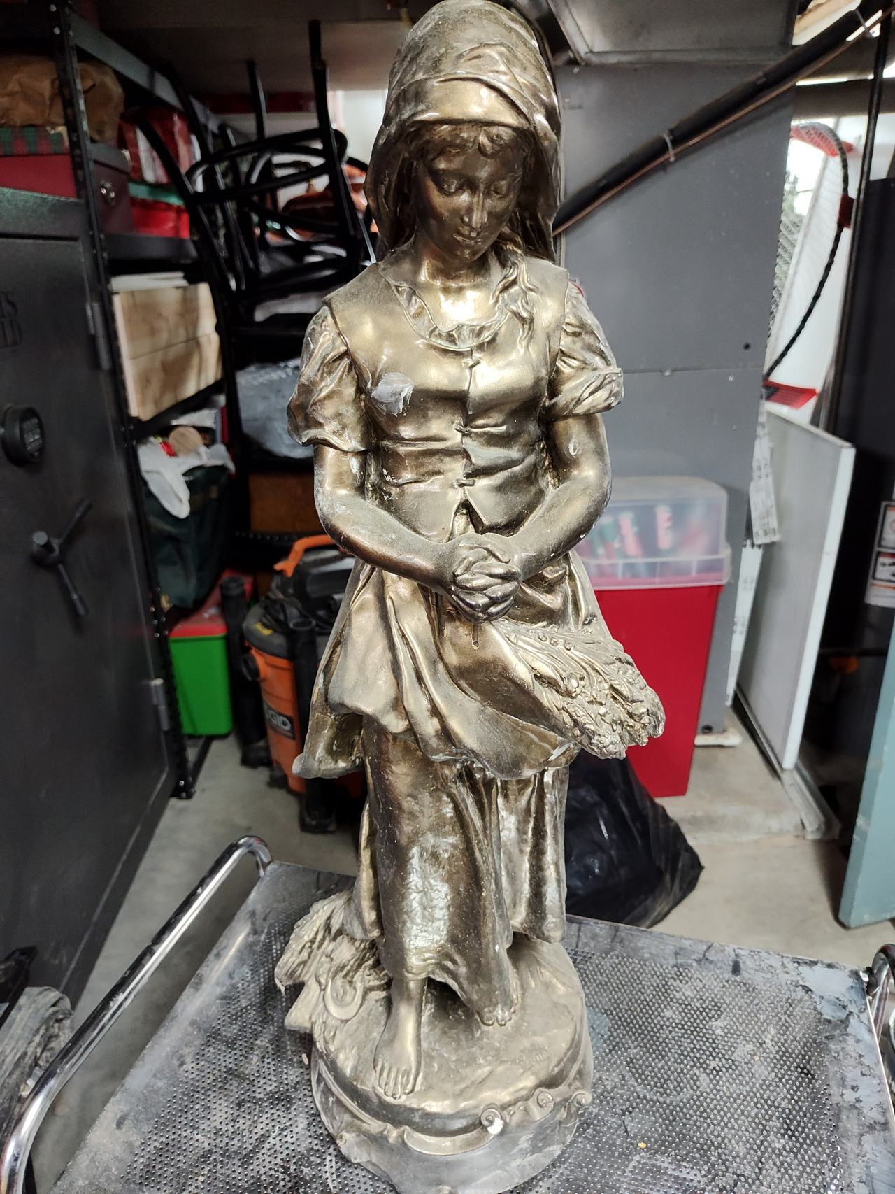 Vintage Peasant Girl with Wheat Statue