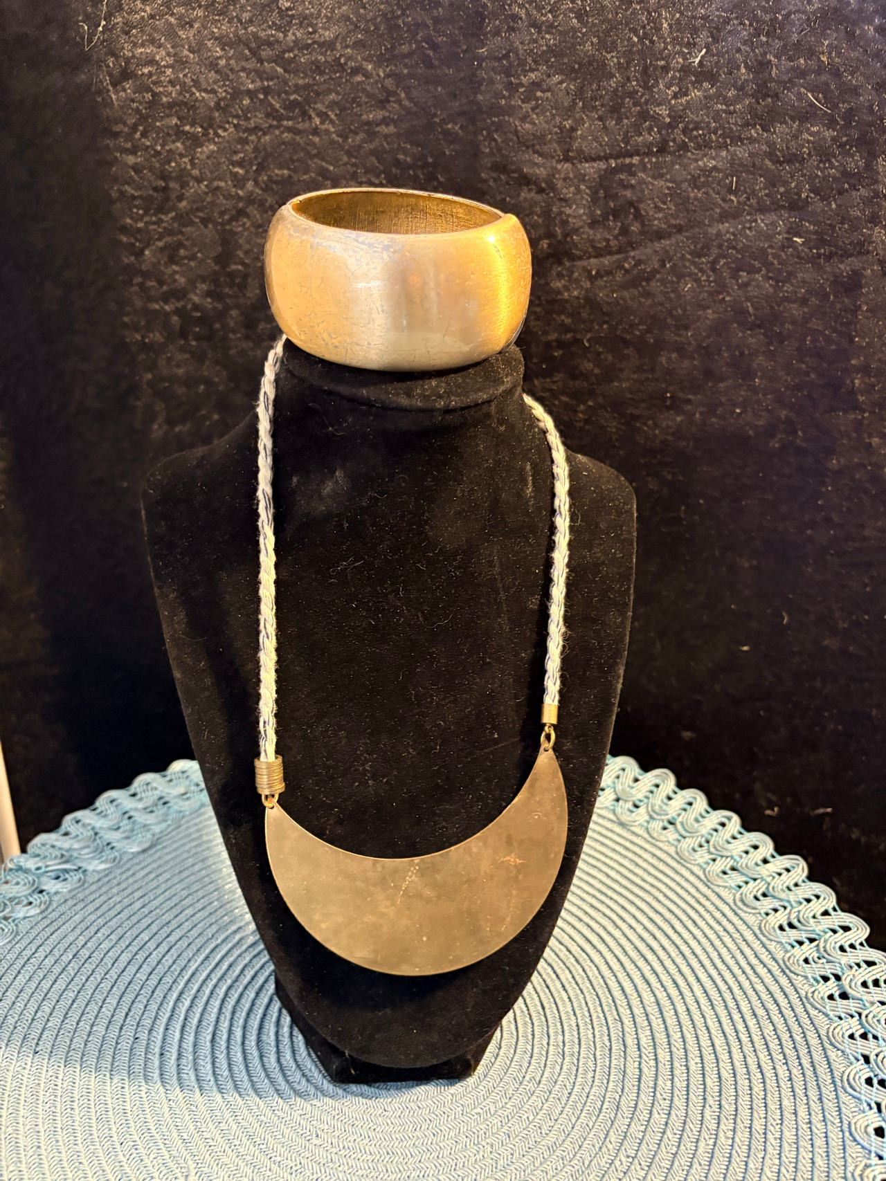 Brass Crescent Moon Necklace and Bangle Set