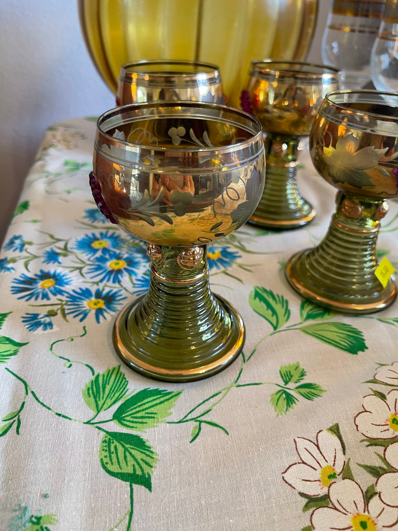 Vintage Bohemian Gold Gilded Cordial Glasses