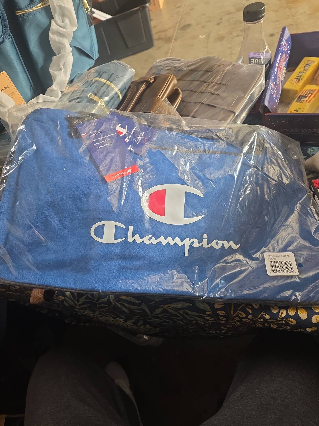 $15.  Champion Blue Duffel Bag