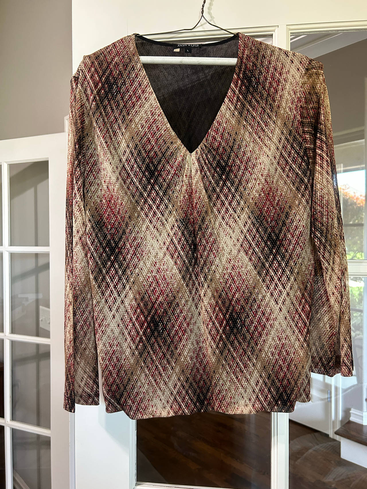 Anne Klein Long Sleeve V-Neck Blouse