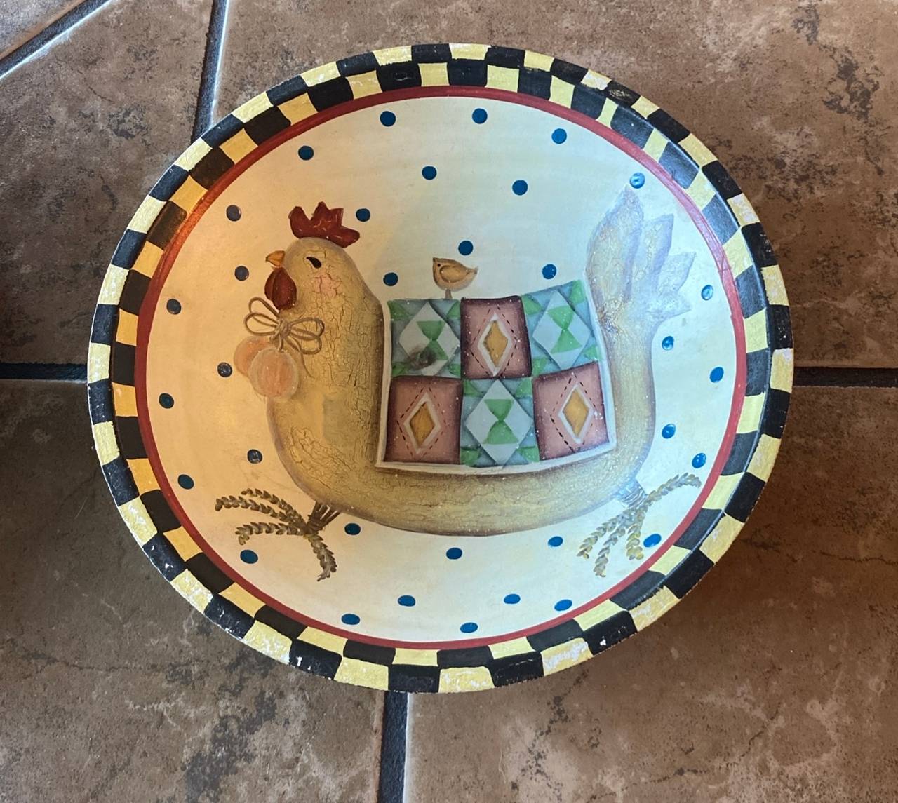 Hand-Painted Chicken Ceramic Serving Bowl