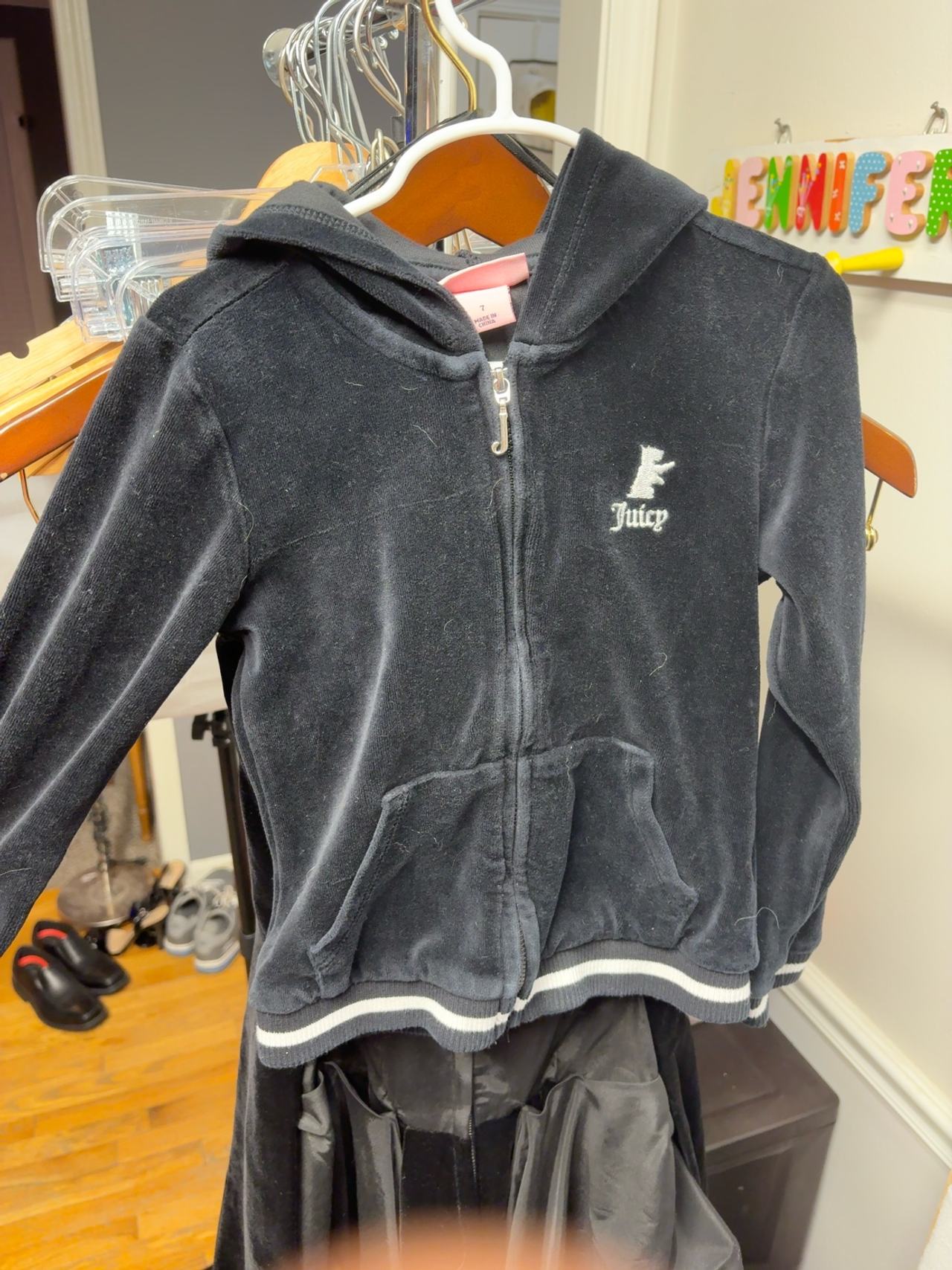 Juicy Couture Kids Black Velour Hoodie Set