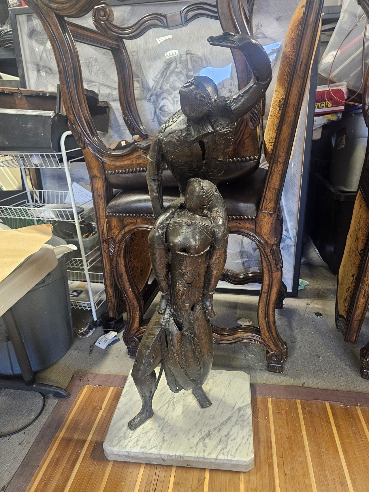 Abstract Bronze Figure Sculpture on Marble Base