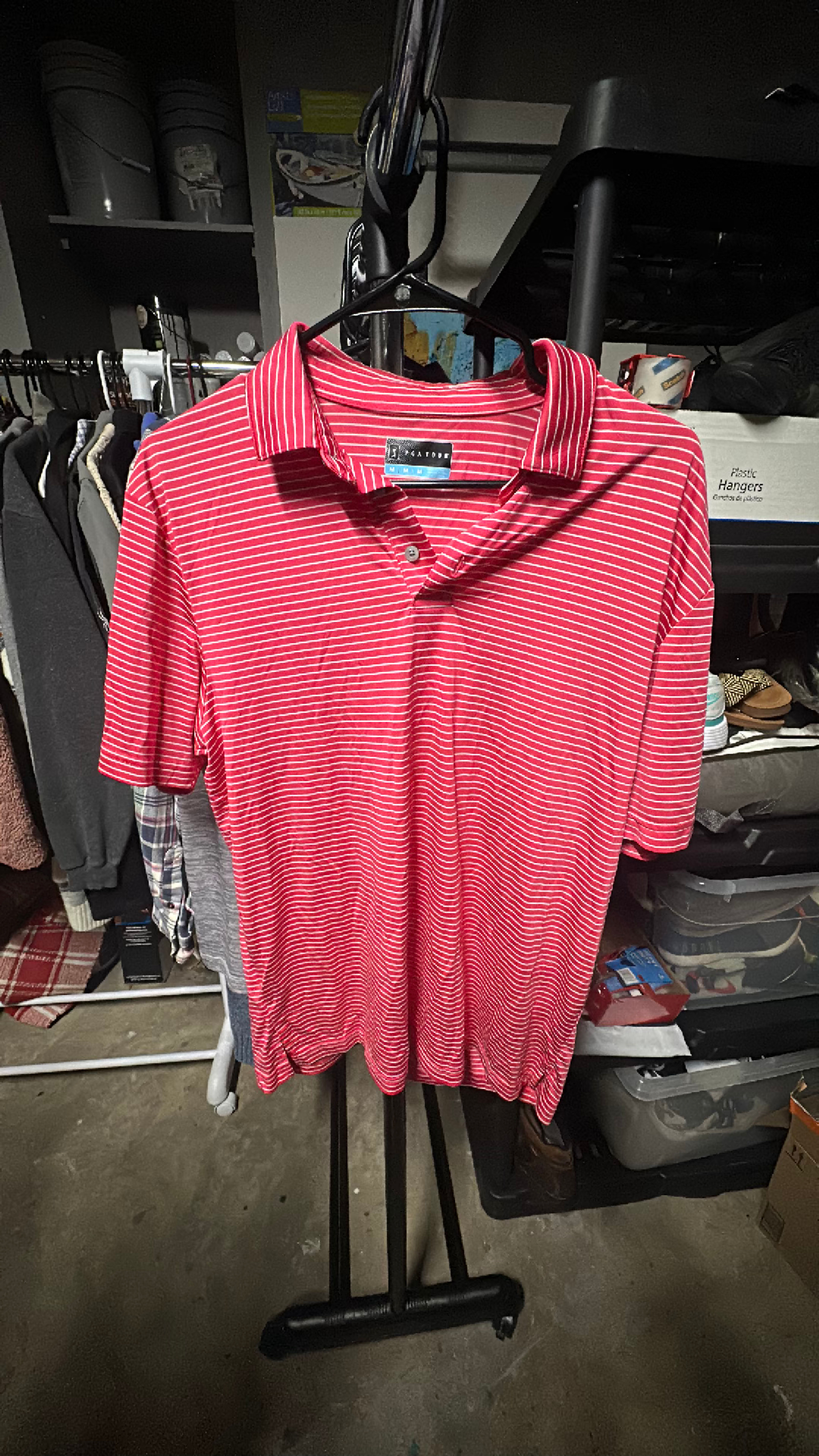 PGA Tour Pink Striped Golf Polo Shirt Size M - Image 2