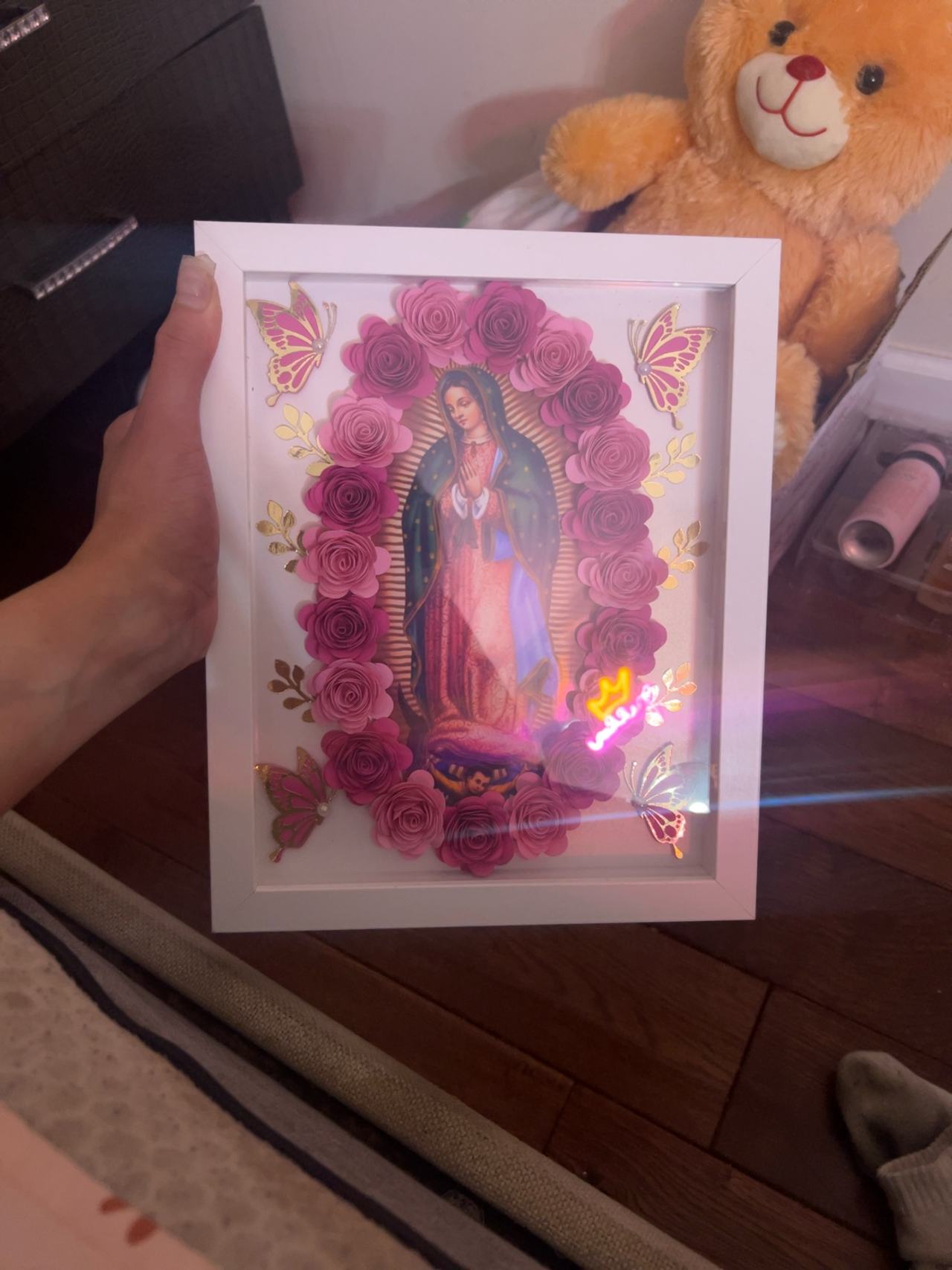 Virgen de Guadalupe Shadow Box 8x10 Floral
