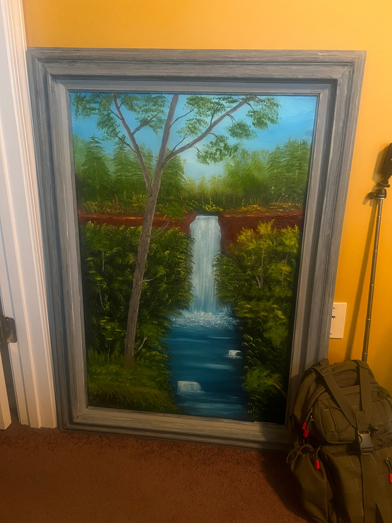 Framed Landscape Waterfall Painting