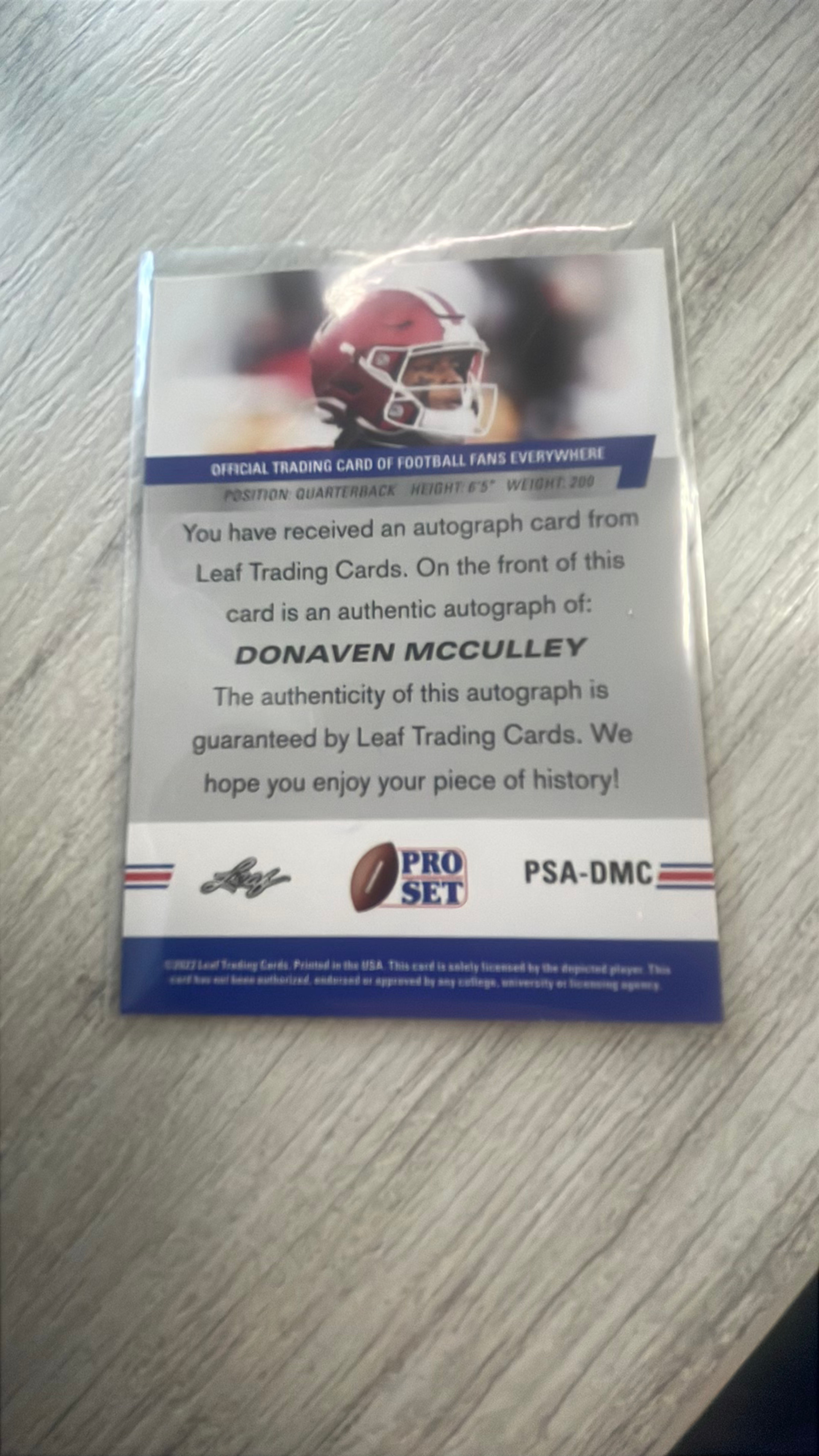 Leaf Donaven McCulley 2022 Pro Set Auto Rookie Card - Image 2