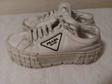 Prada Double Wheel Re-Nylon White Platform Sneakers - Image 1