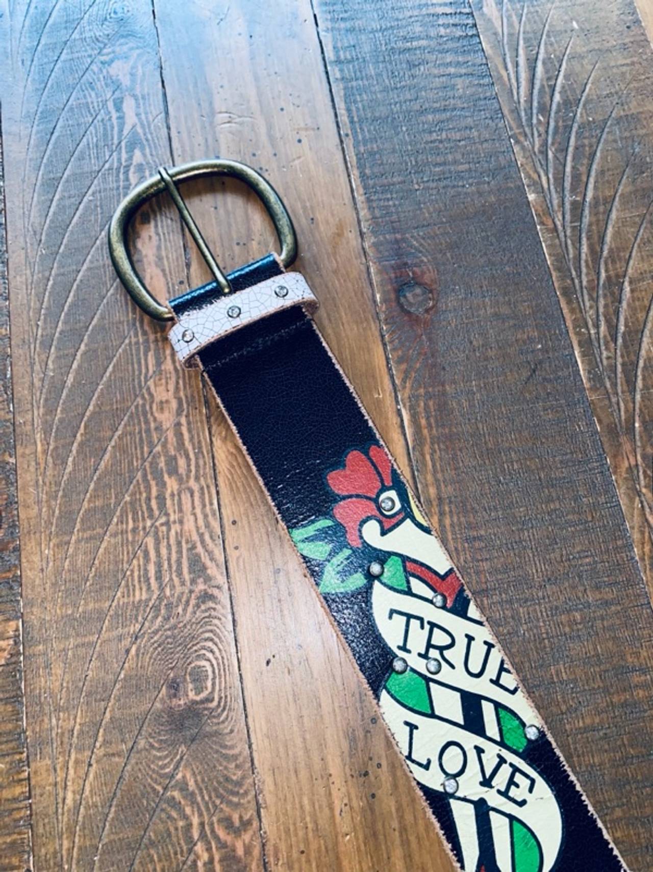 Ed Hardy Reversible Tattoo Art Black Leather Belt
