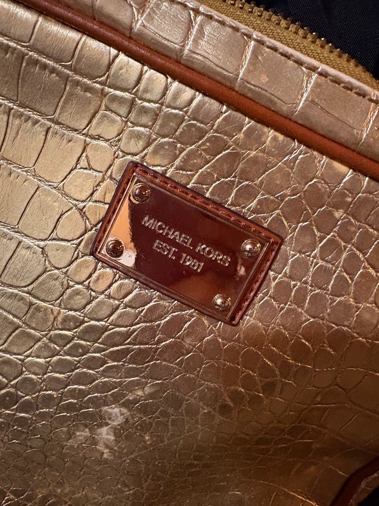 Michael Kors Jet Set Gold Croc Embossed Crossbody Bag
