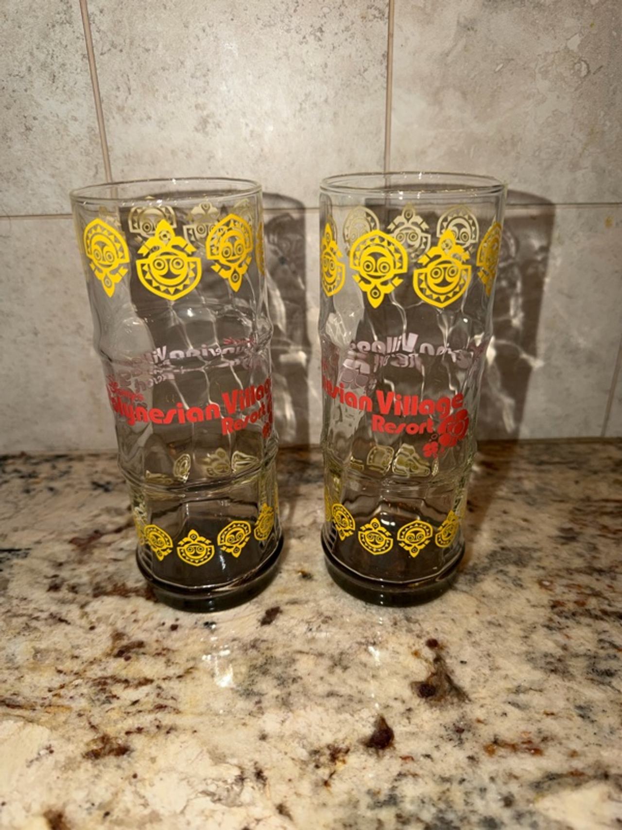 X2 lot Disney Polynesian Village Amber Tiki Glass cup set
