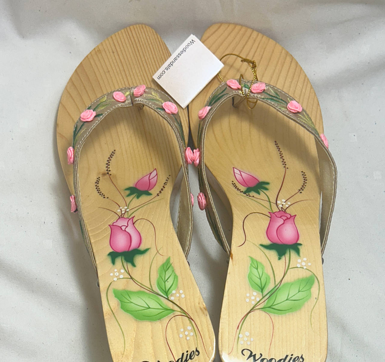 Woodies Hand Painted Rose Wooden Sandals