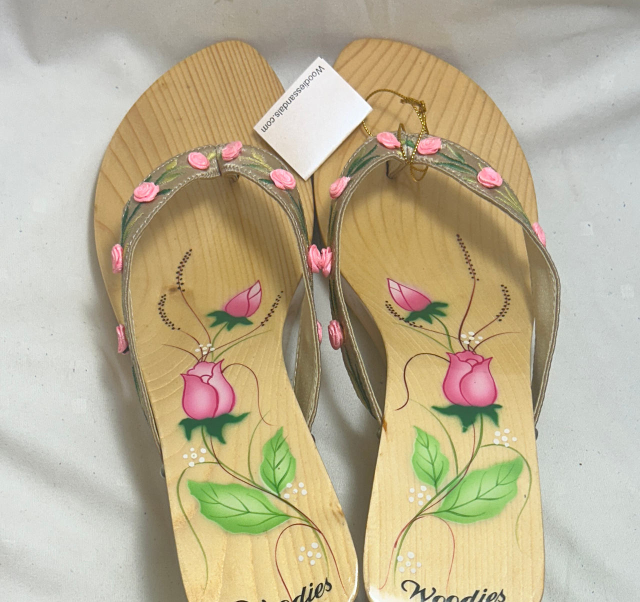 Woodies Hand Painted Rose Wooden Sandals