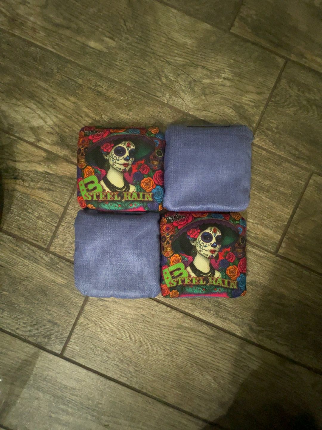 Brotherhood Cornhole Bags Steel Rain Dia de los Muertos Skull