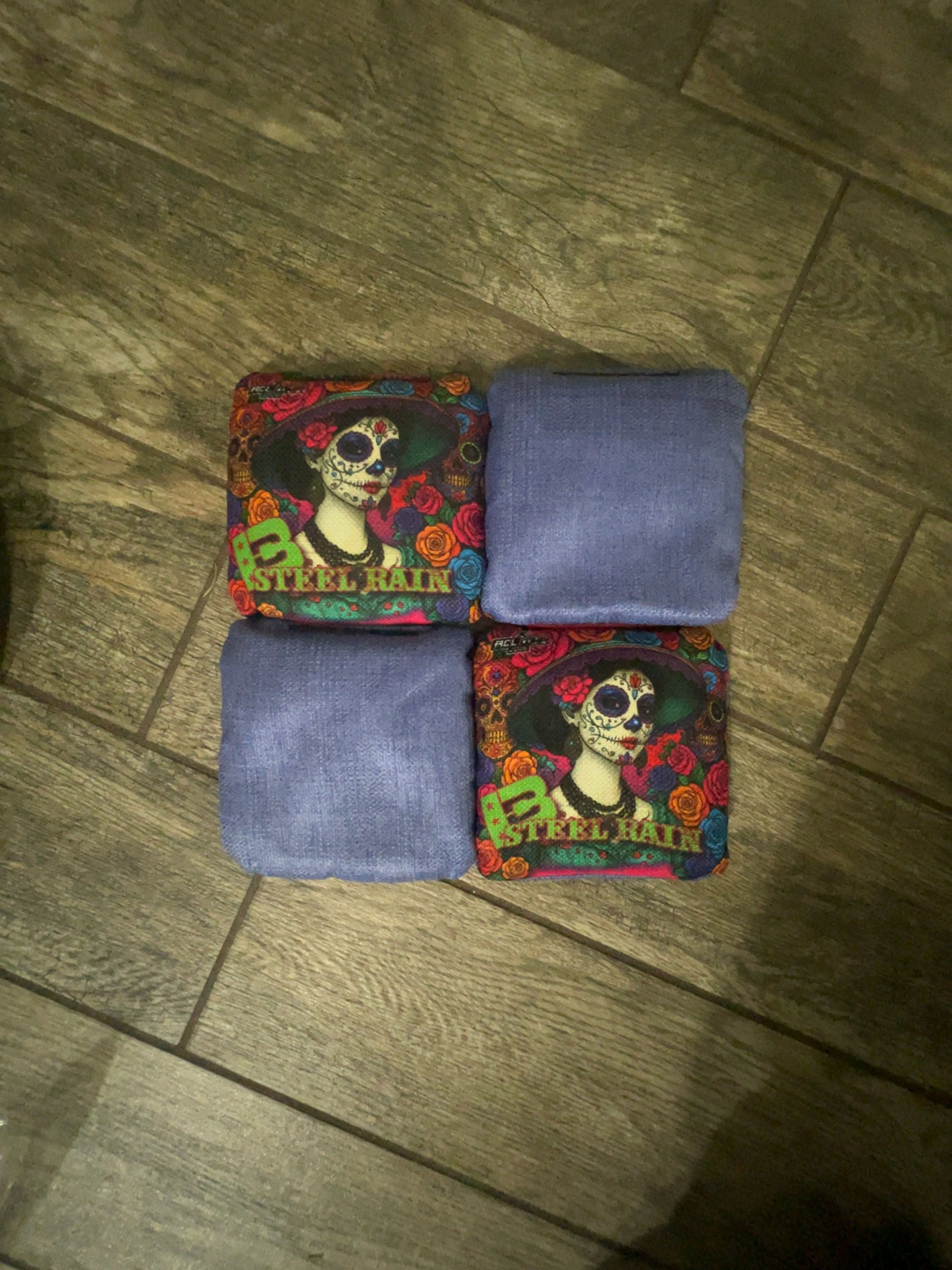 Brotherhood Cornhole Bags Steel Rain Dia de los Muertos Skull