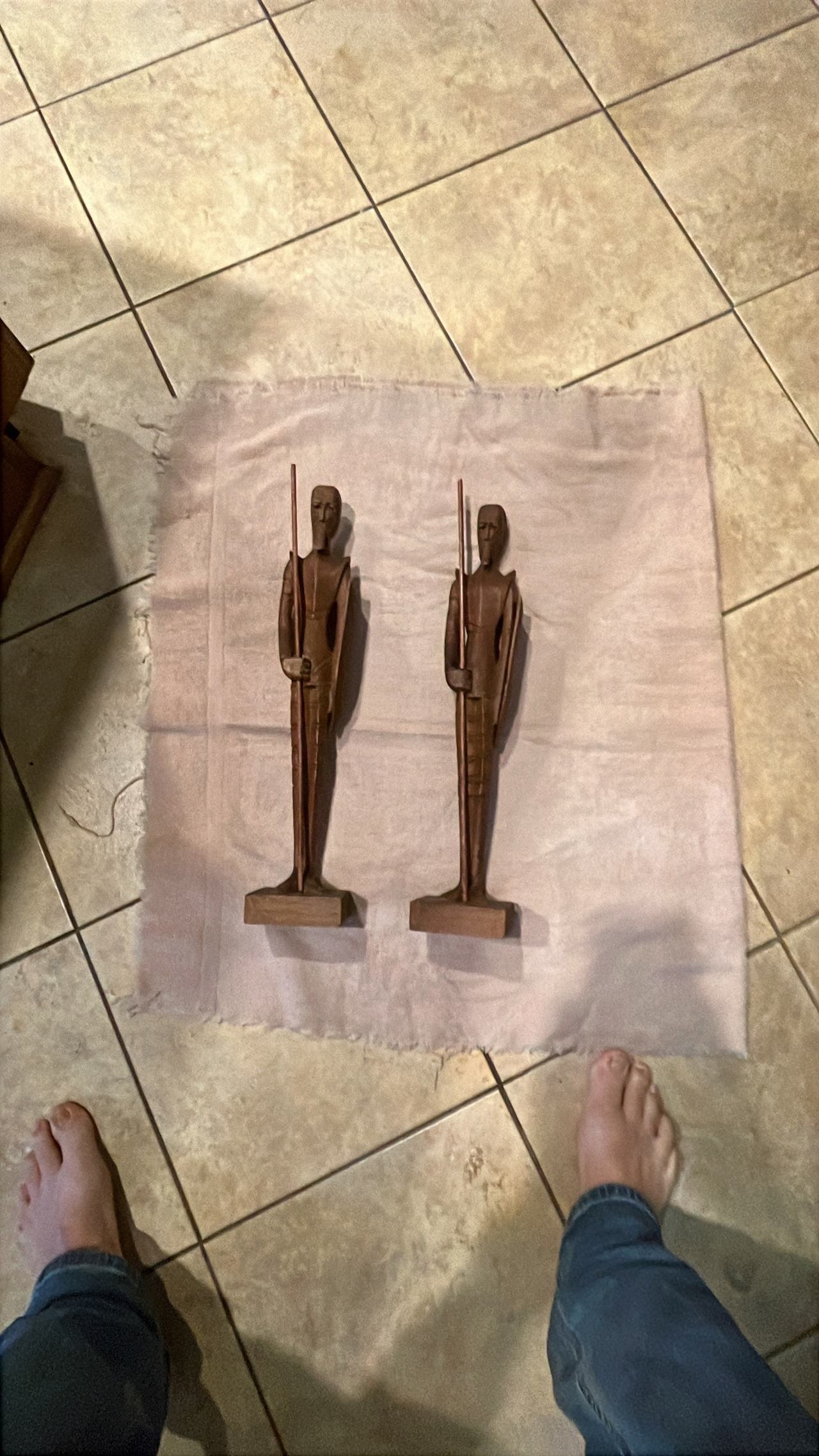 Mid-Century Modern Wooden African Warrior Statues