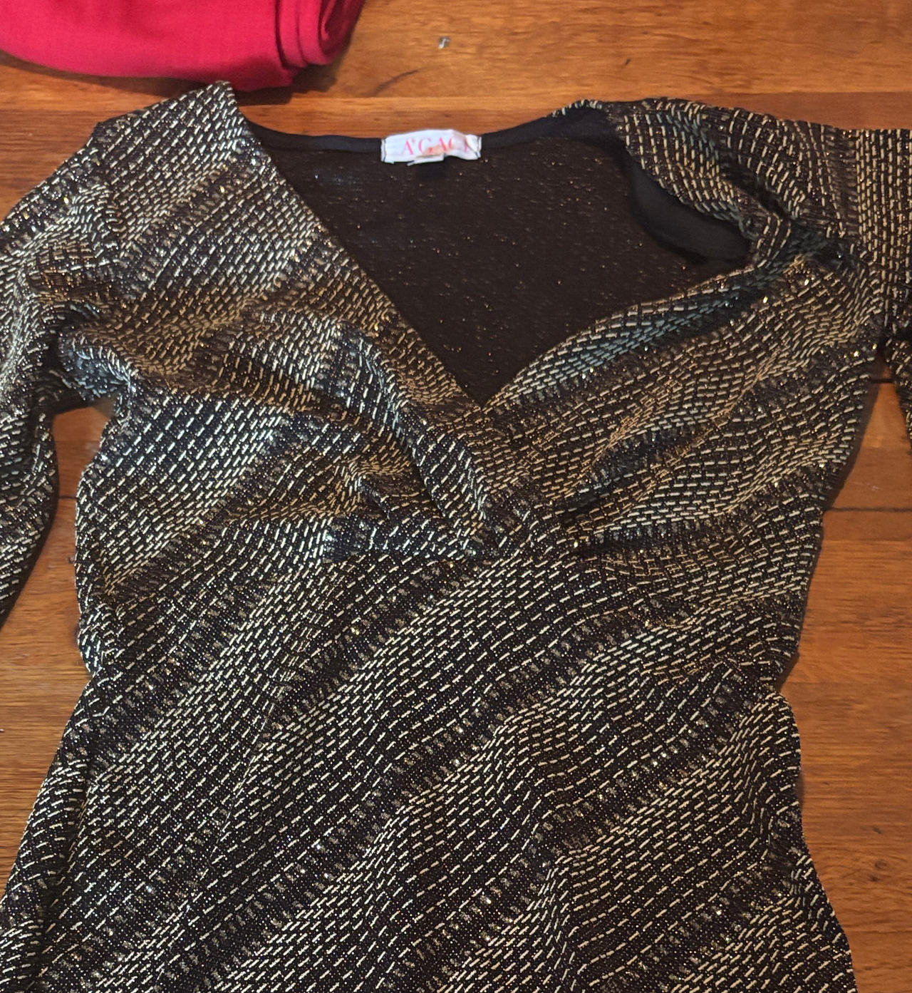 Agaci Metallic V-Neck Long Sleeve Dress