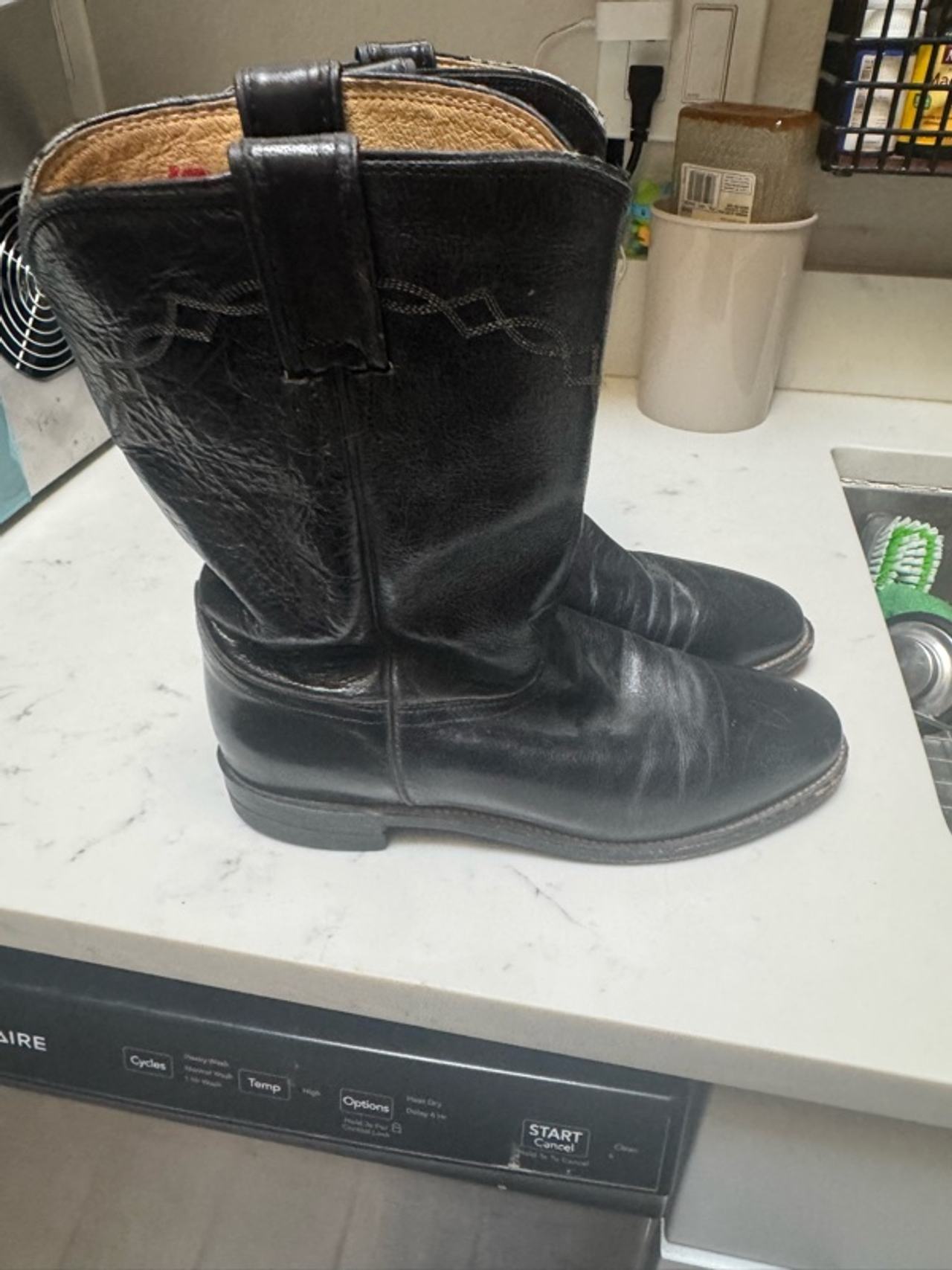 Justin Roper Cowboy Boots Black Leather