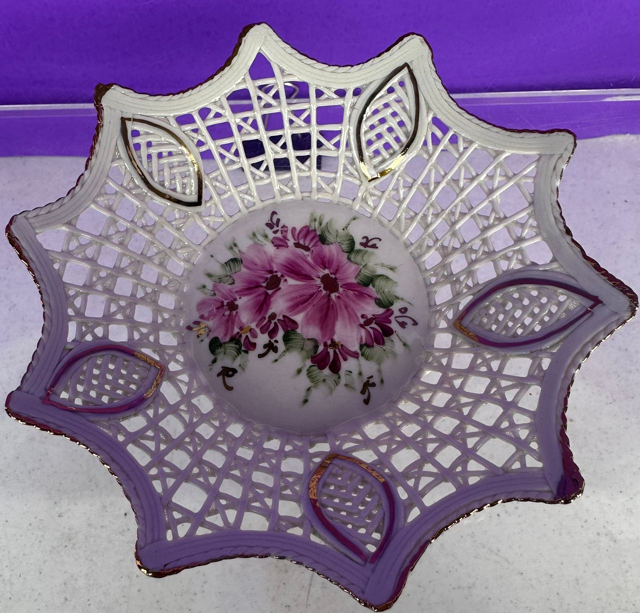 Vintage Romanian Porcelain Reticulated Bowl