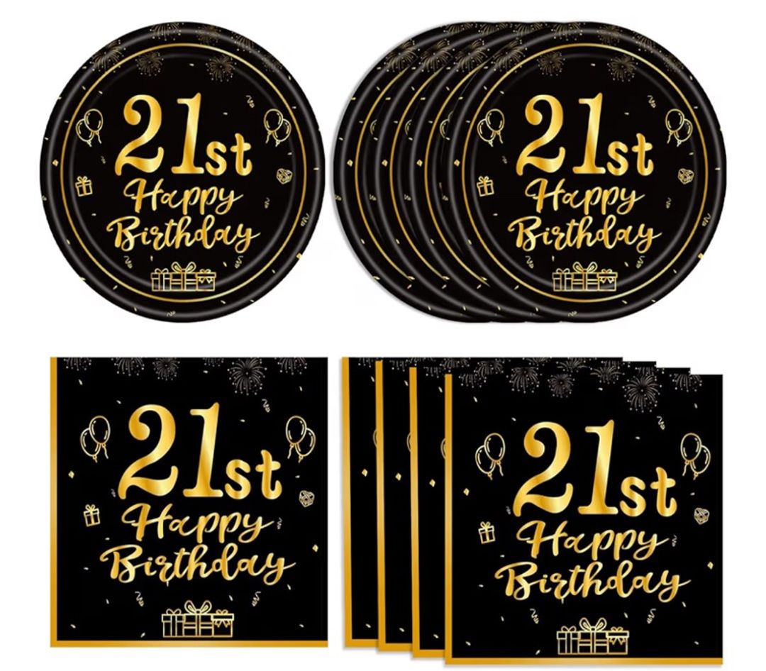 40 Pcs 21st Birthday Decorations for Him Men,Happy 21 Bday Decor Black and Gold