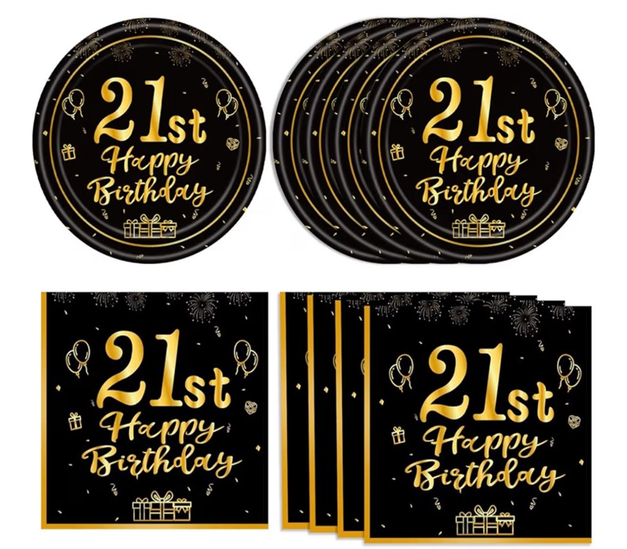 40 Pcs 21st Birthday Decorations for Him Men,Happy 21 Bday Decor Black and Gold