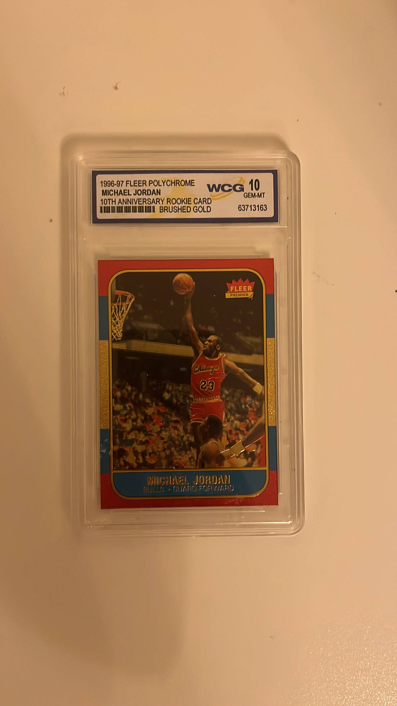 1996-97 Fleer Polychrome Michael Jordan 10th Anniversary Rookie Card Brushed Gold