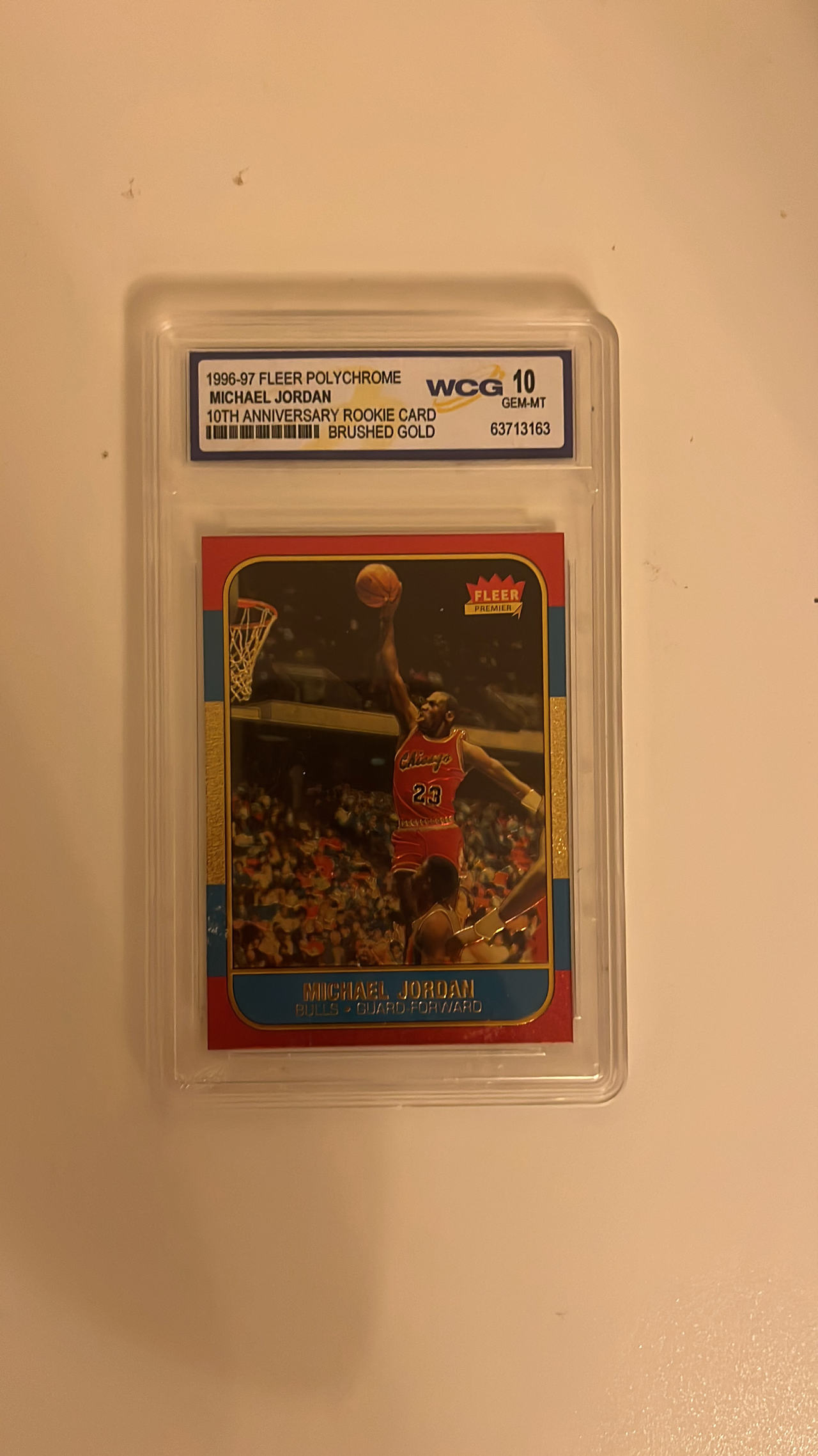 1996-97 Fleer Polychrome Michael Jordan 10th Anniversary Rookie Card Brushed Gold
