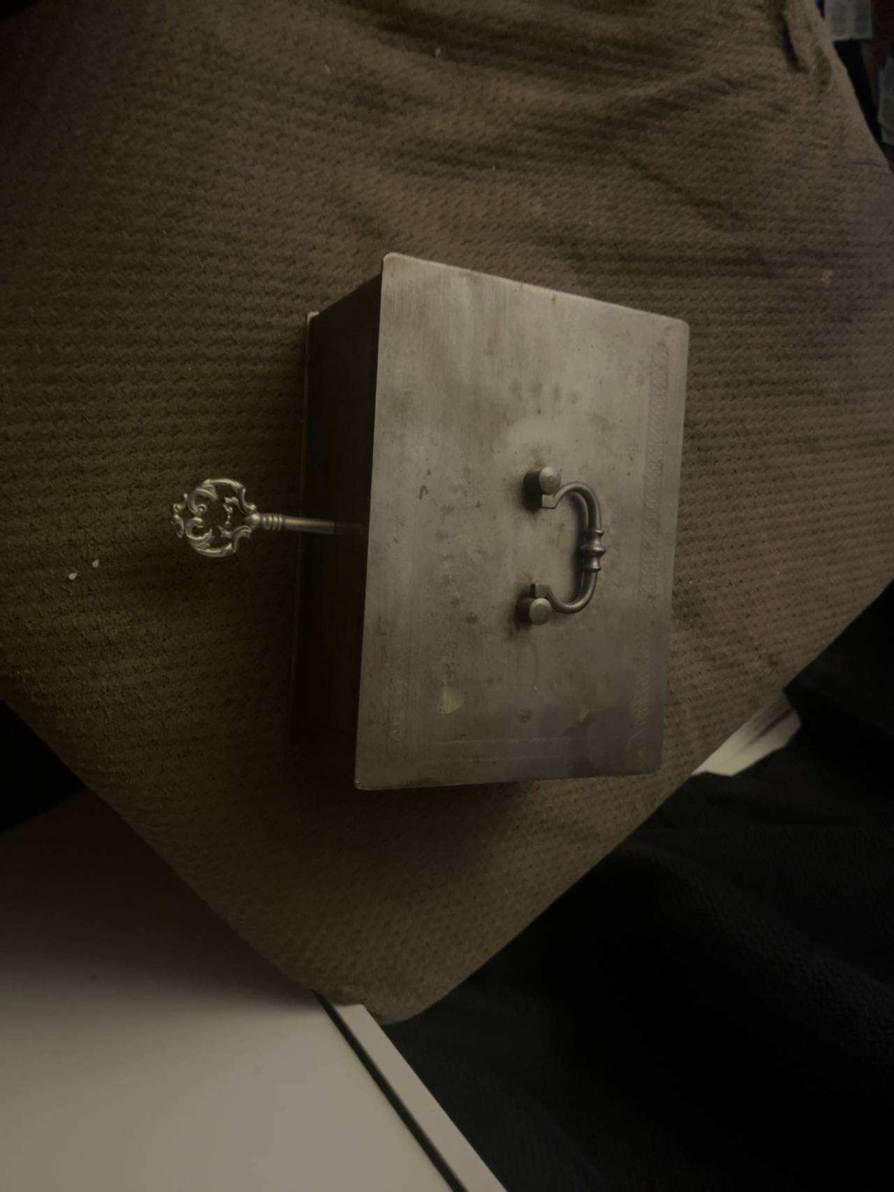Antique Steel Cash Box with Key