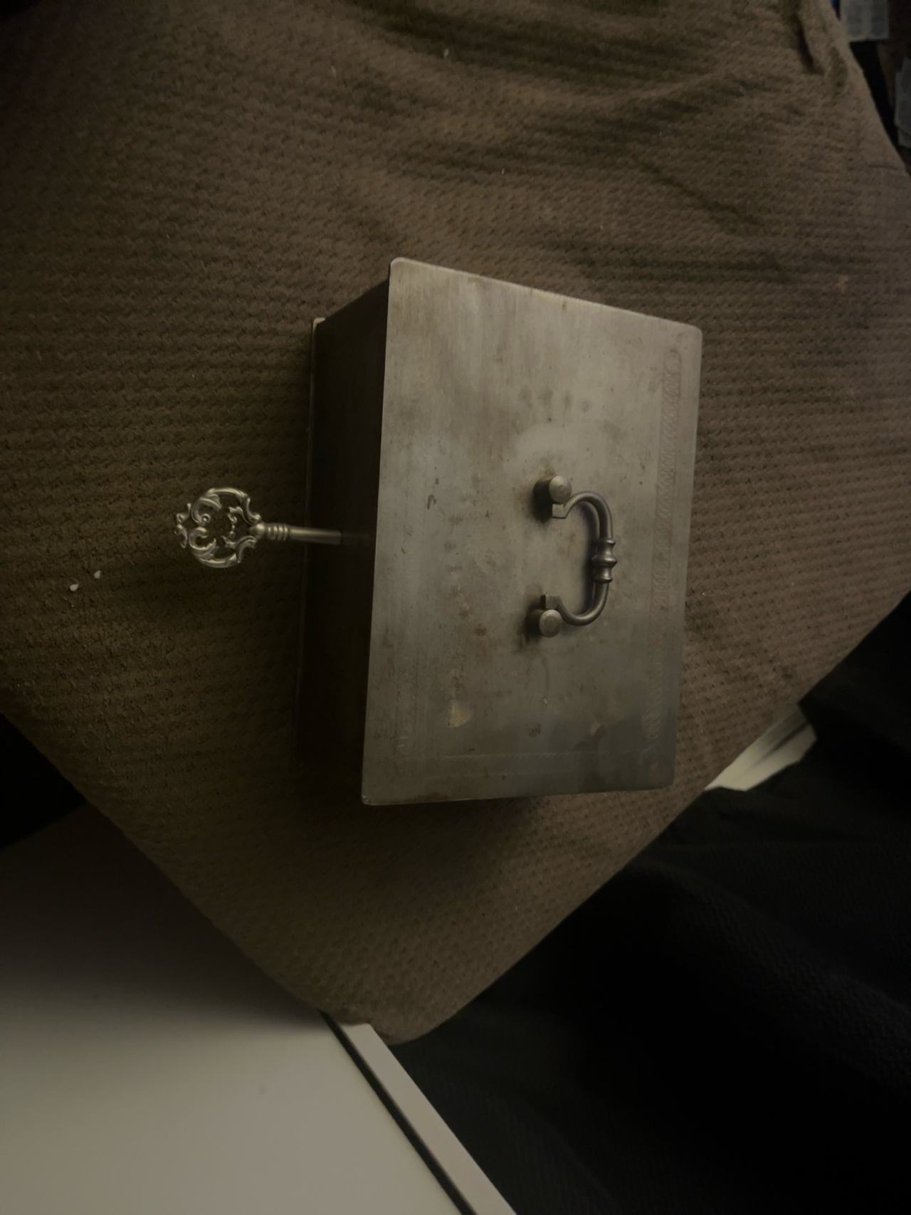 Antique Steel Cash Box with Key