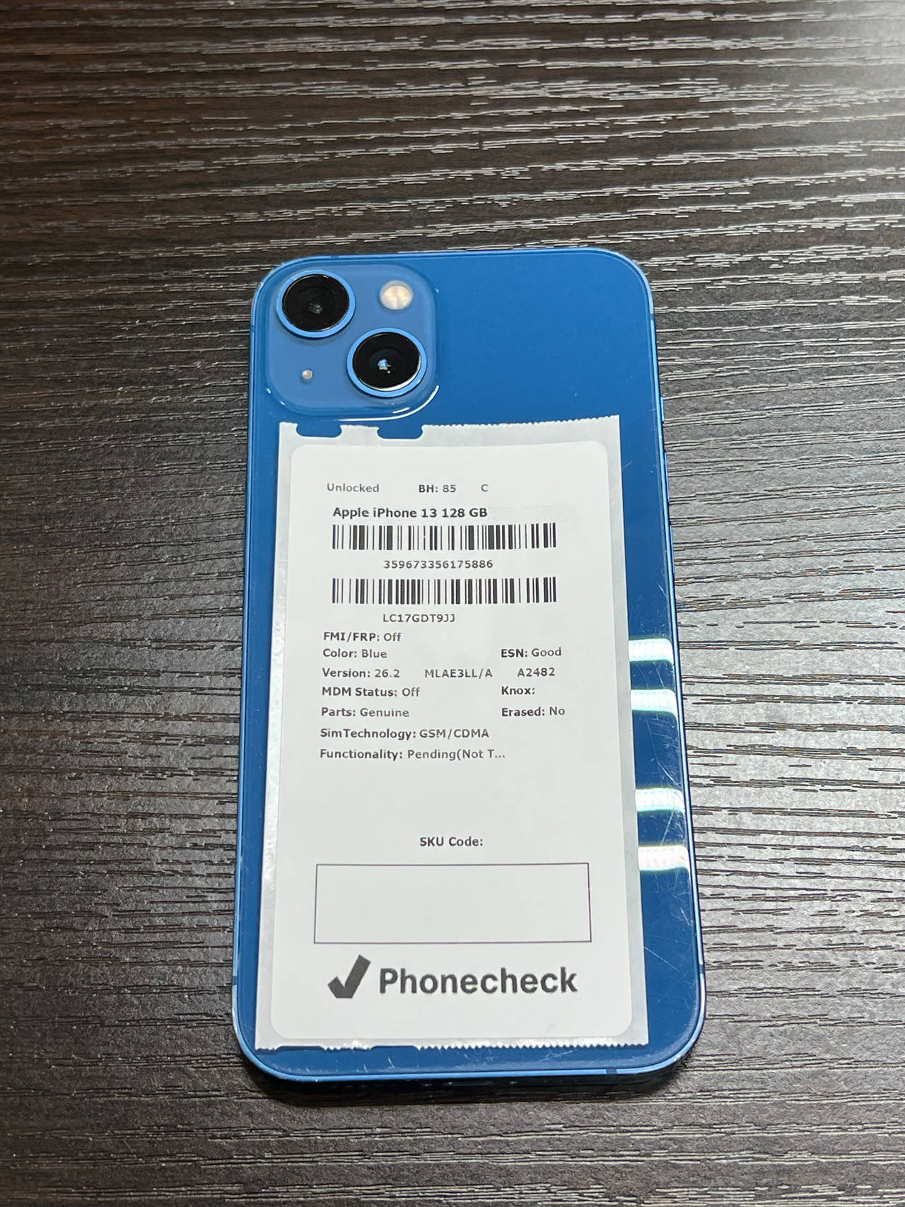 Apple iPhone 13 128GB Blue unlocked 85% battery health
