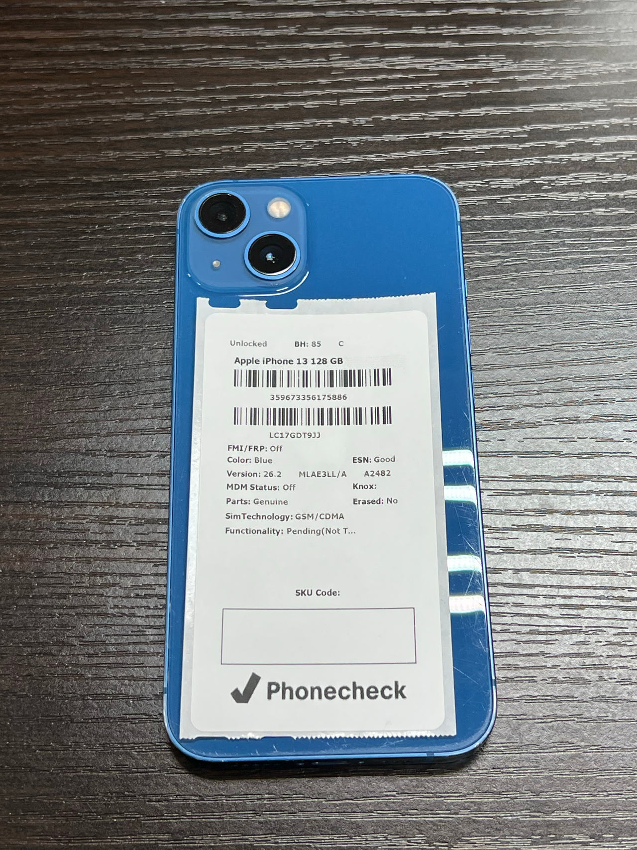 Apple iPhone 13 128GB Blue unlocked 85% battery health