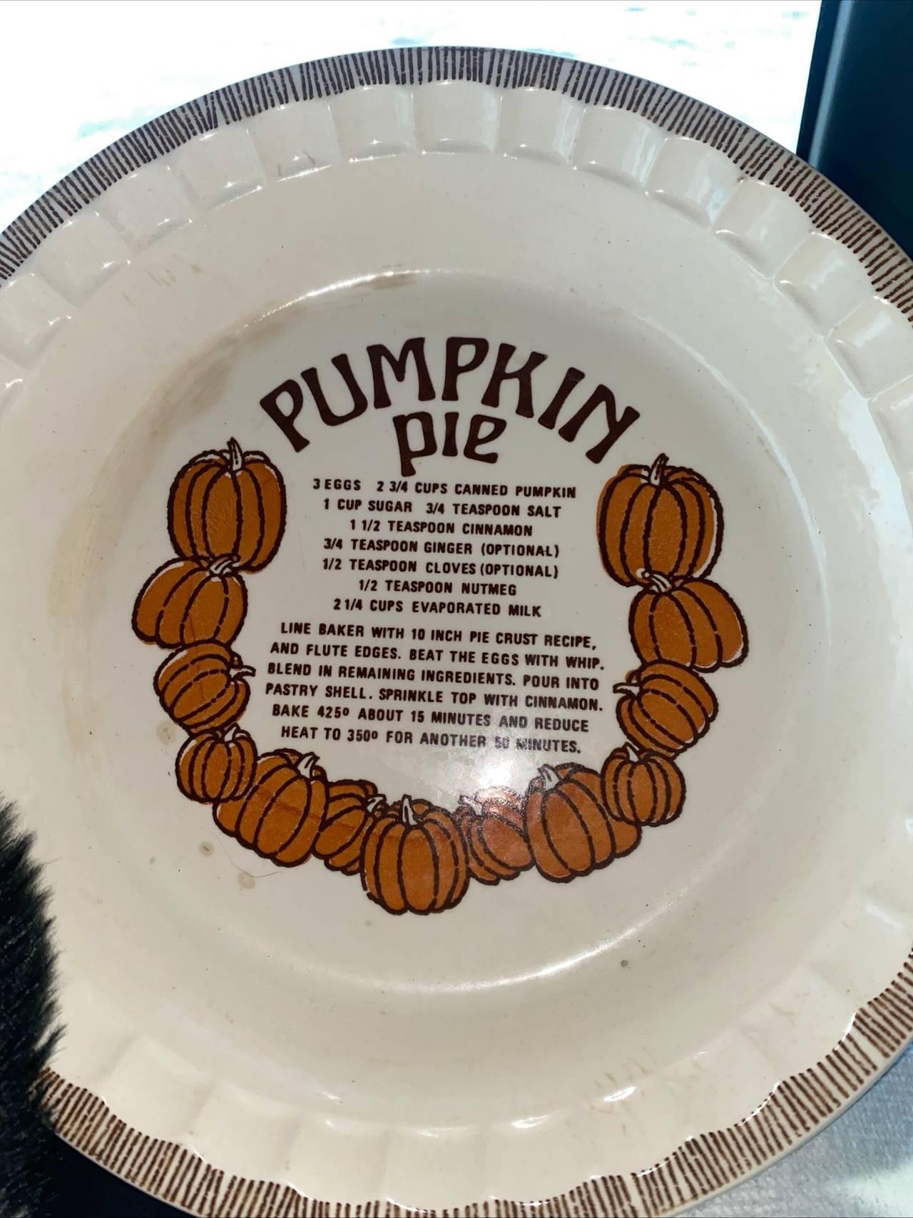 Royal China Country Harvest Pumpkin Pie Recipe Plate