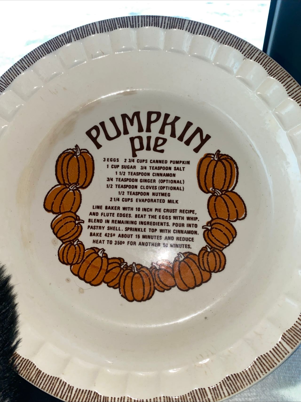 Royal China Country Harvest Pumpkin Pie Recipe Plate
