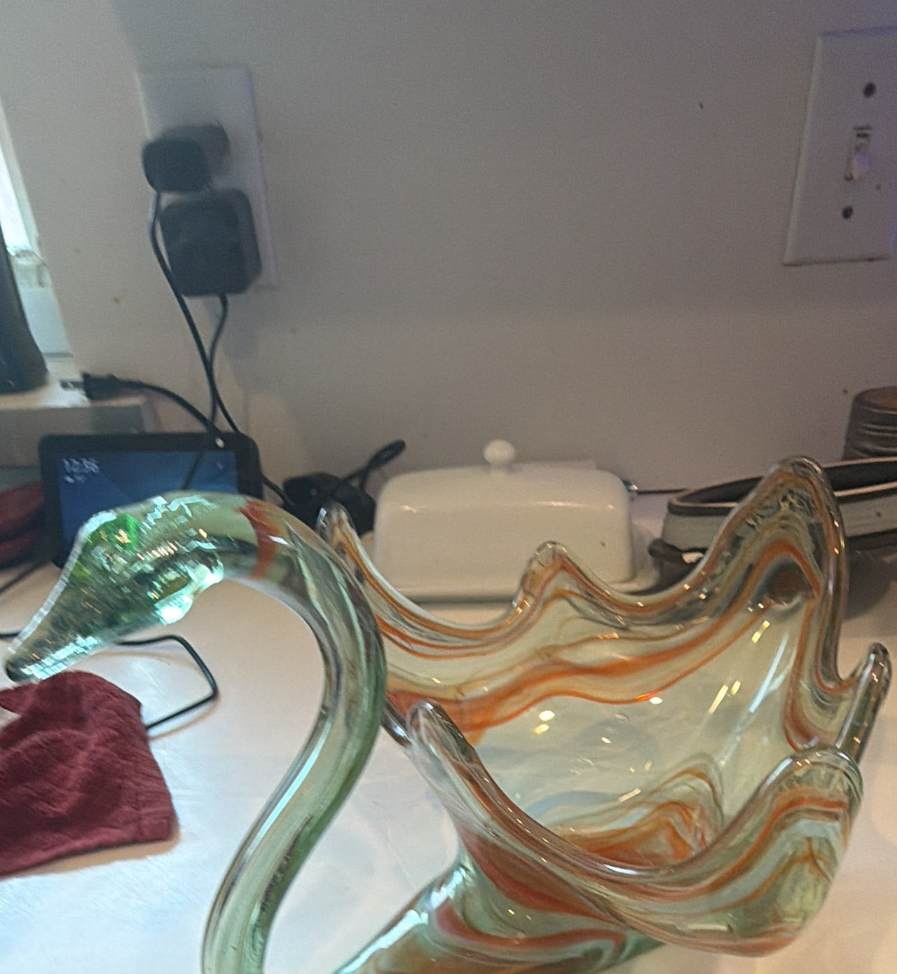 Vintage Murano Style Art Glass Swan Bowl