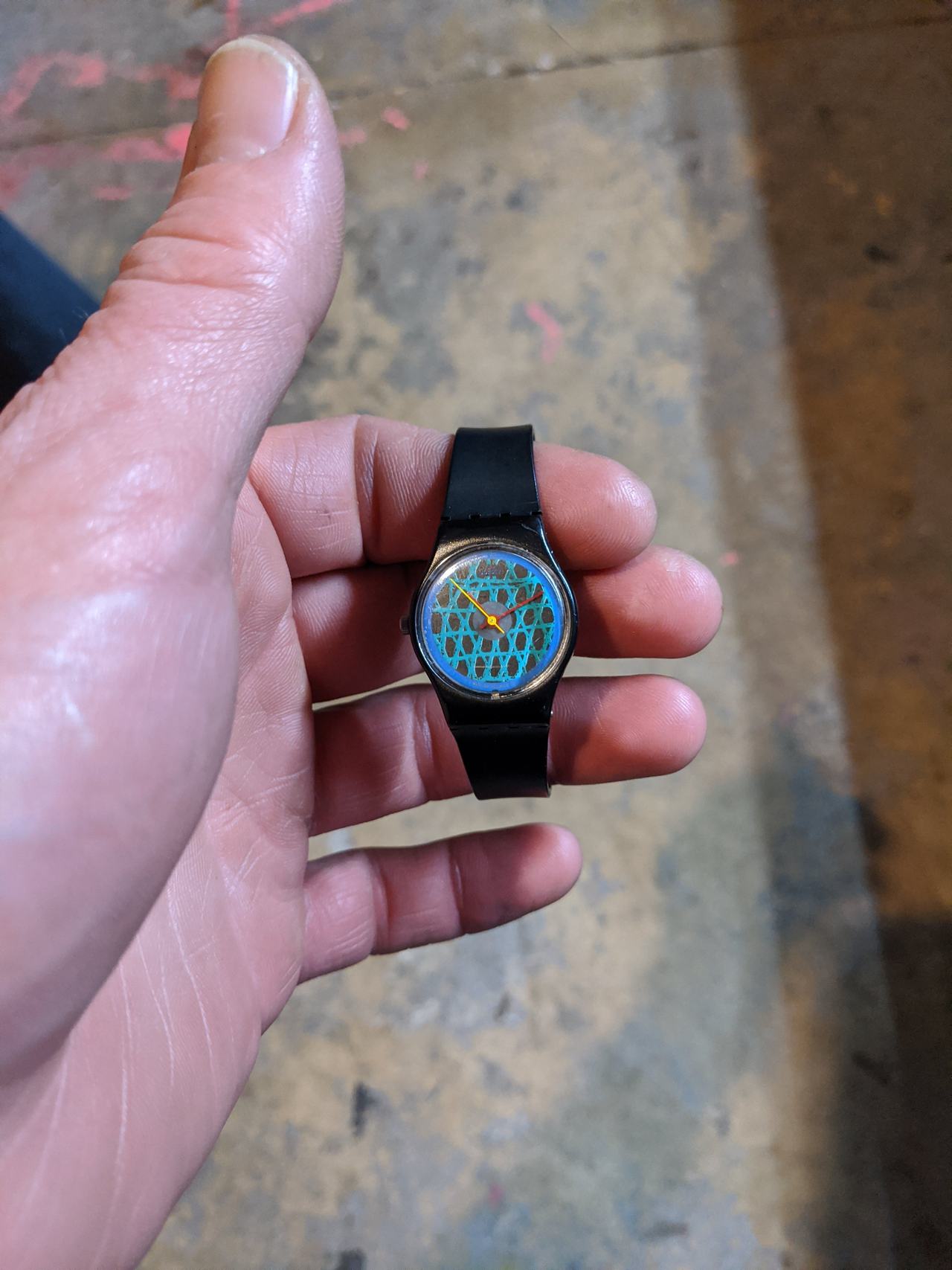 Swatch Lady Blue/Green Patterned Dial Watch
