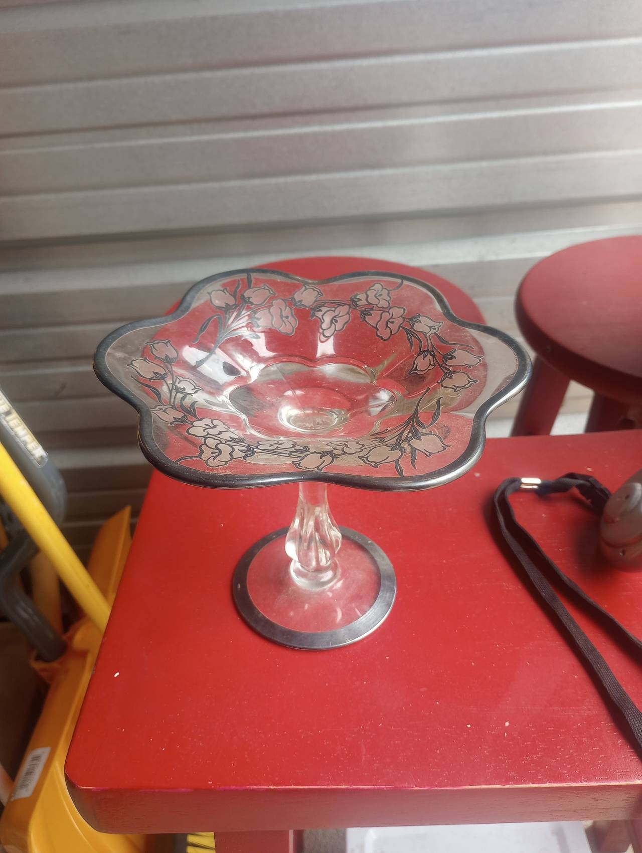 Vintage Silver Overlay Glass Compote Dish