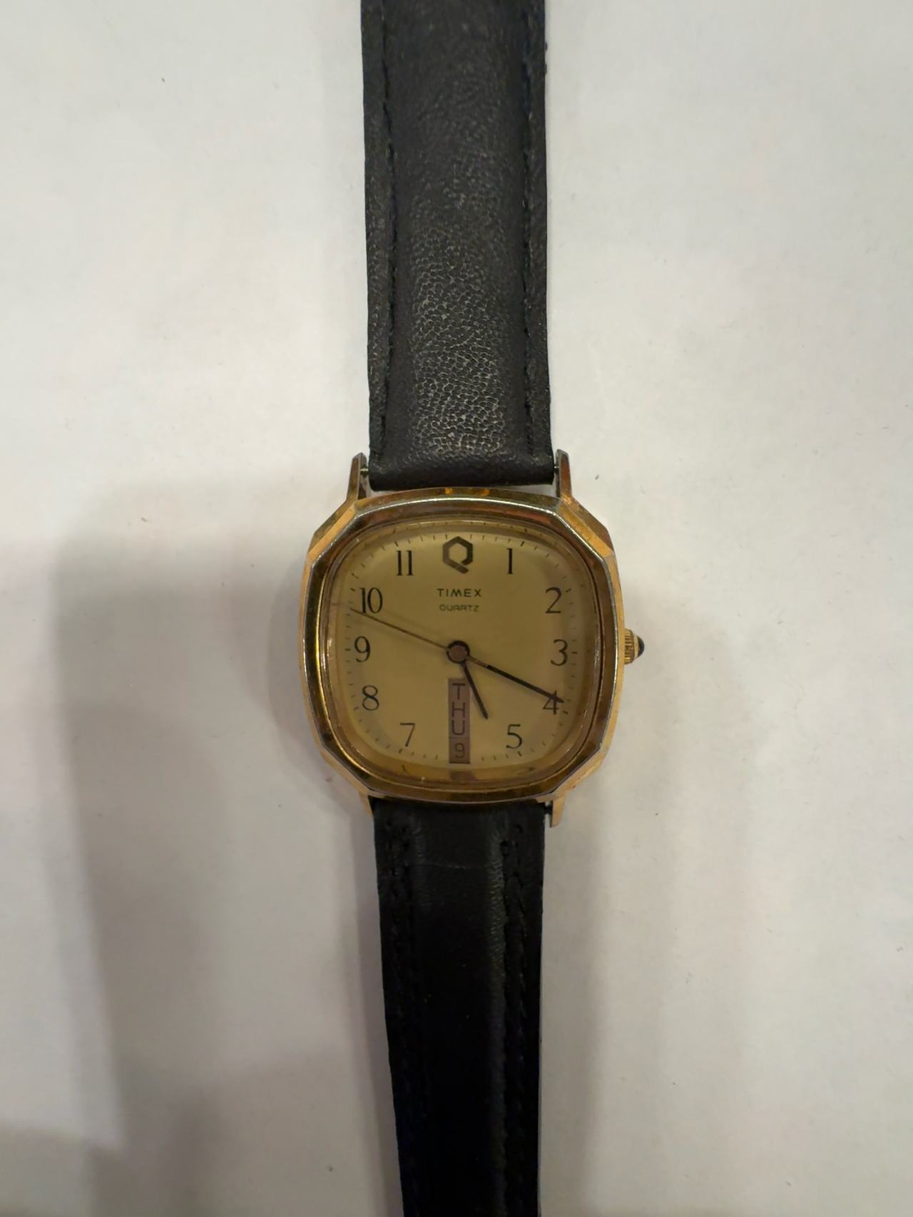 Timex Q Square Gold Tone Day-Date Vintage Watch