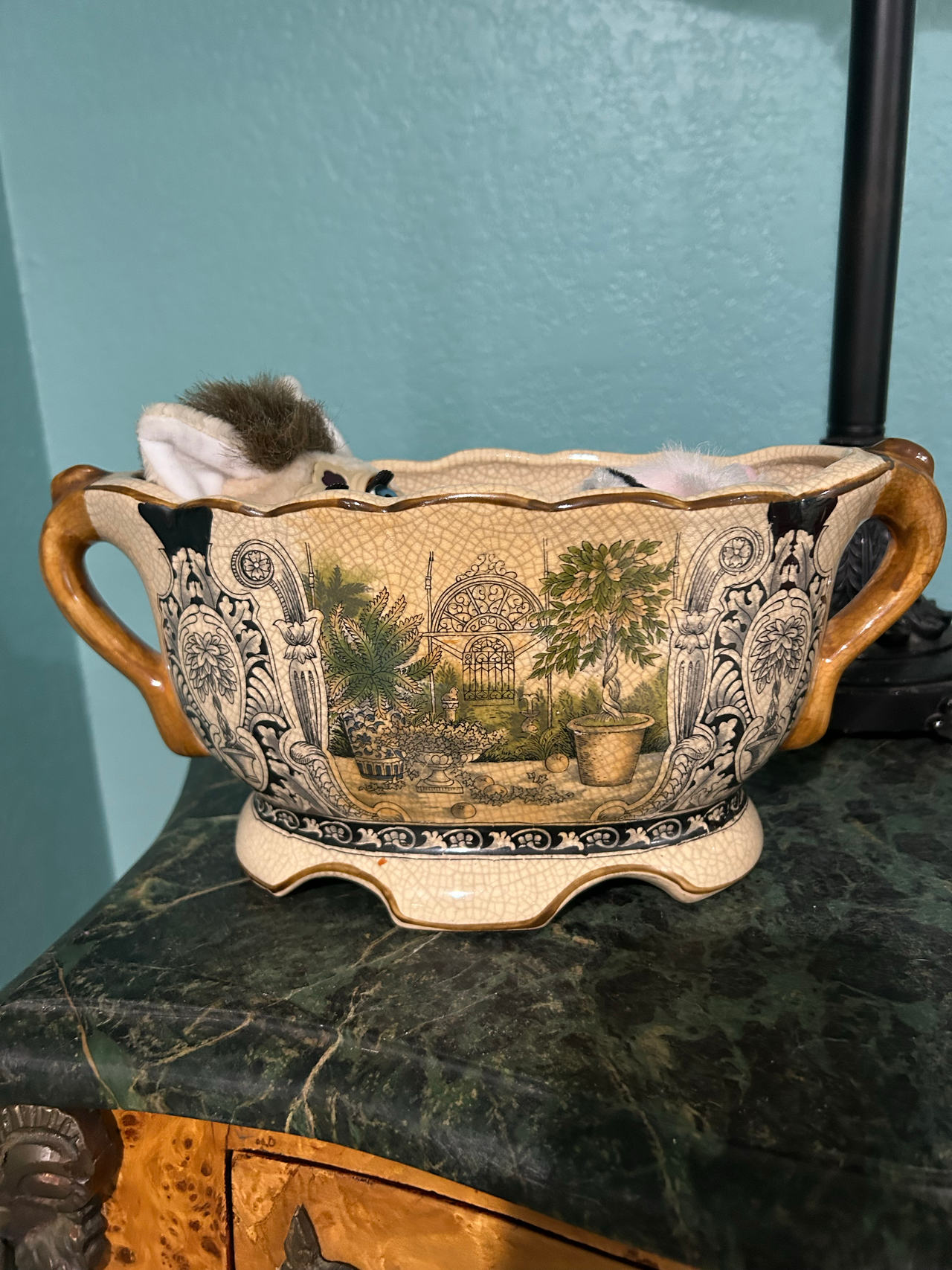 Vintage Style Ceramic Garden Scene Planter
